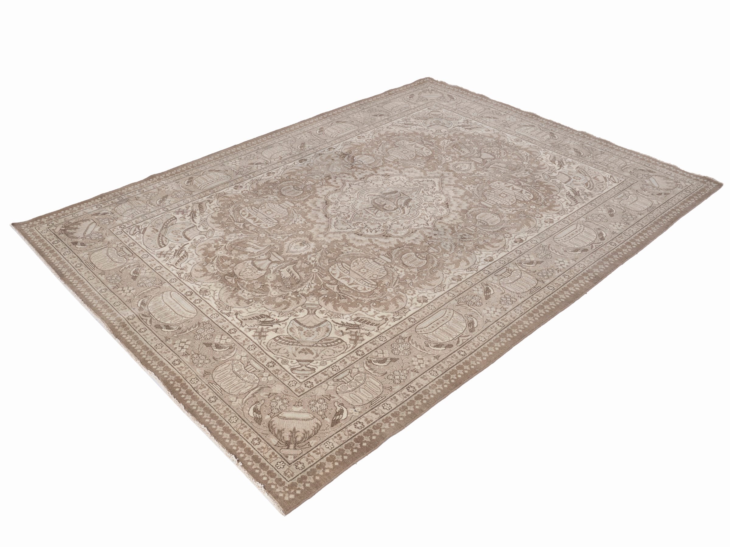 Persian Kashmar oversized rug in taupe and greige, view 3 of 15