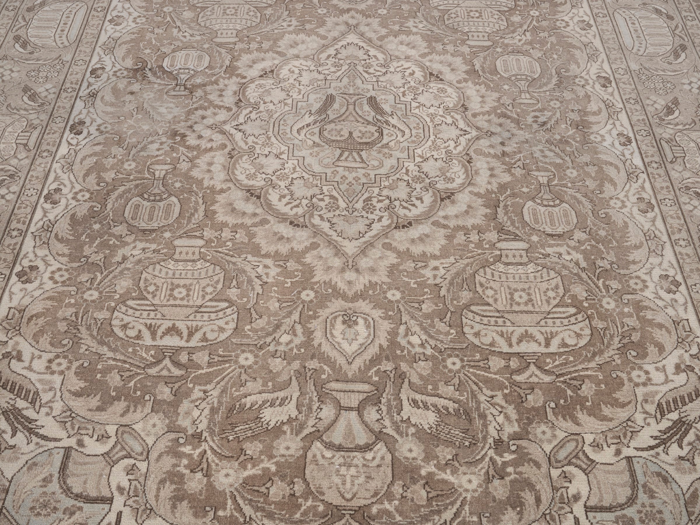 Persian Kashmar oversized rug in taupe and greige, view 4 of 15