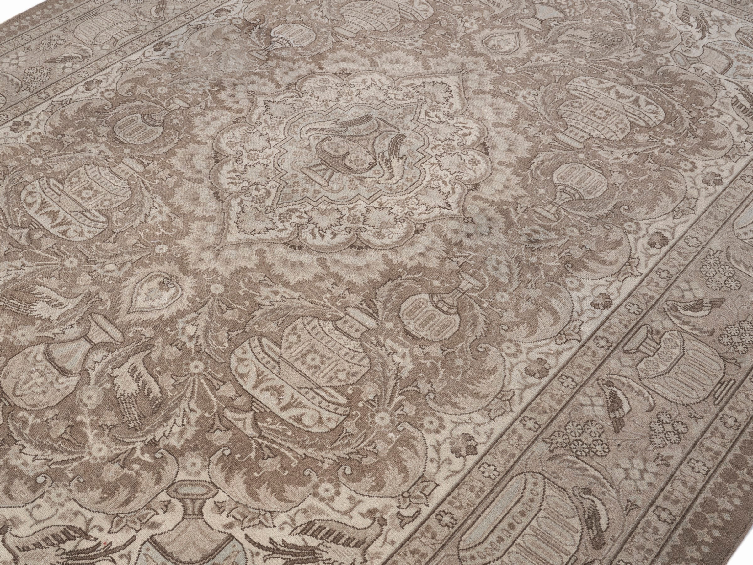 Persian Kashmar oversized rug in taupe and greige, view 5 of 15