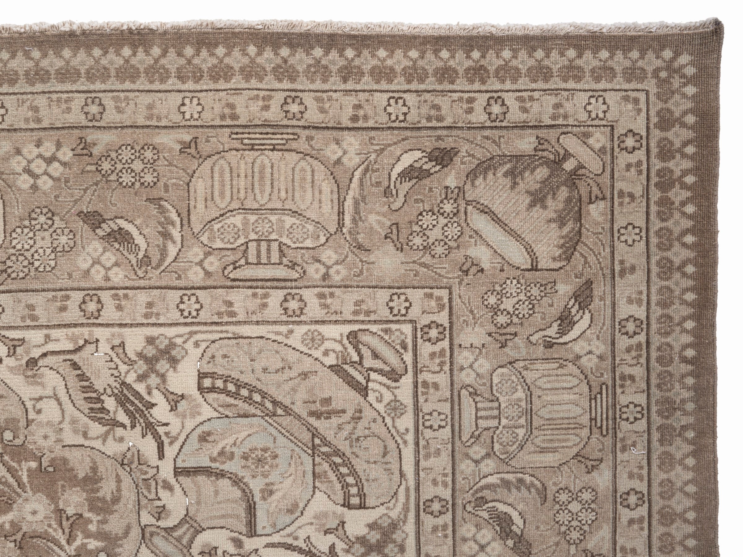Persian Kashmar oversized rug in taupe and greige, view 13 of 15