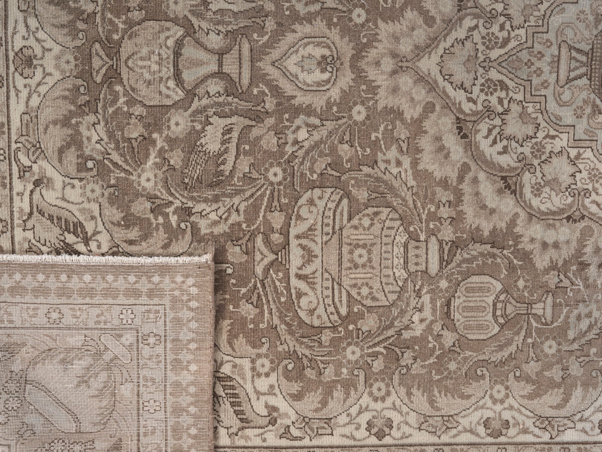 Persian Kashmar oversized rug in taupe and greige, view 15 of 15