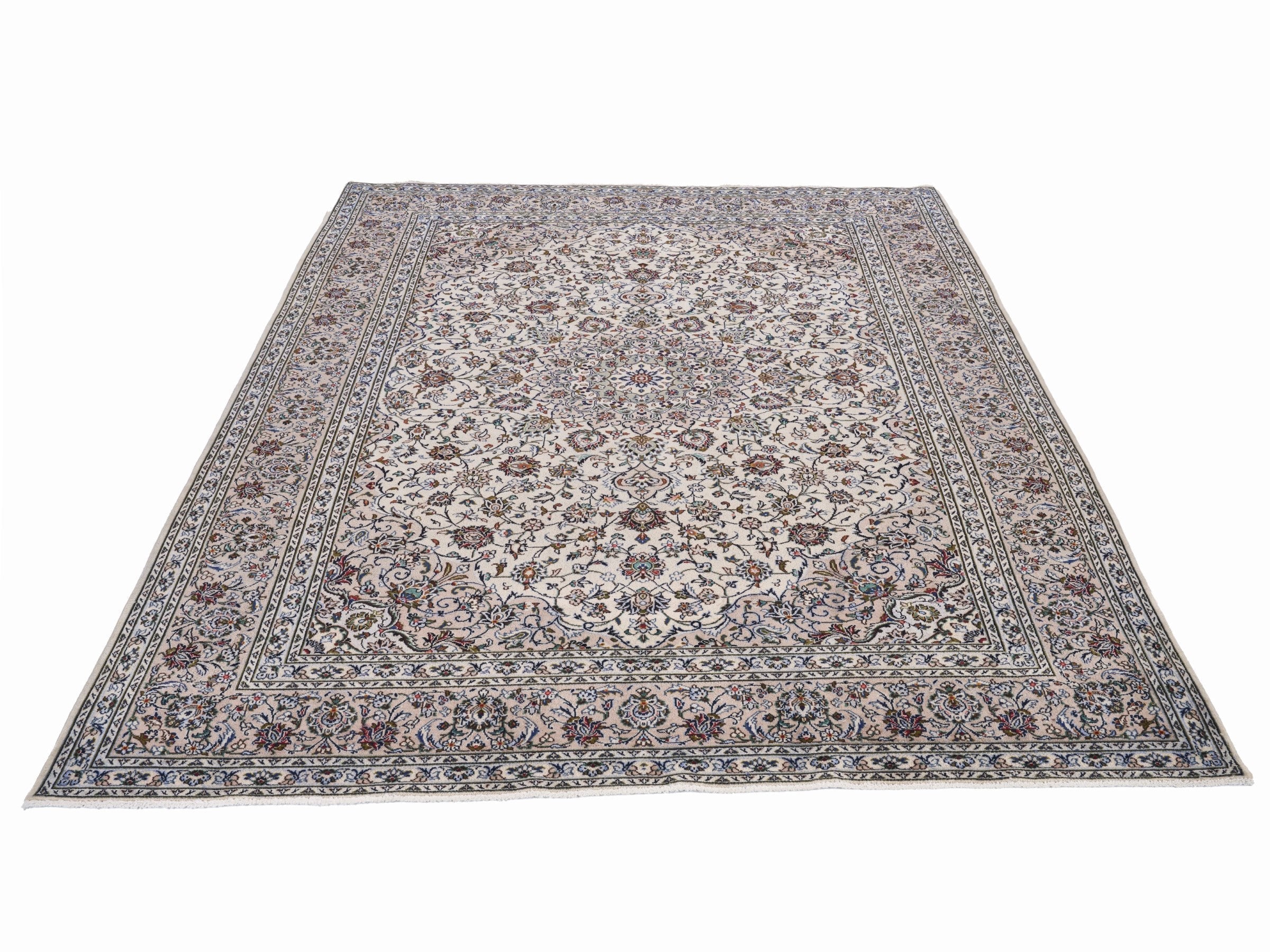 Persian Kashan oversized rug in ivory and burgundy, view 2 of 15