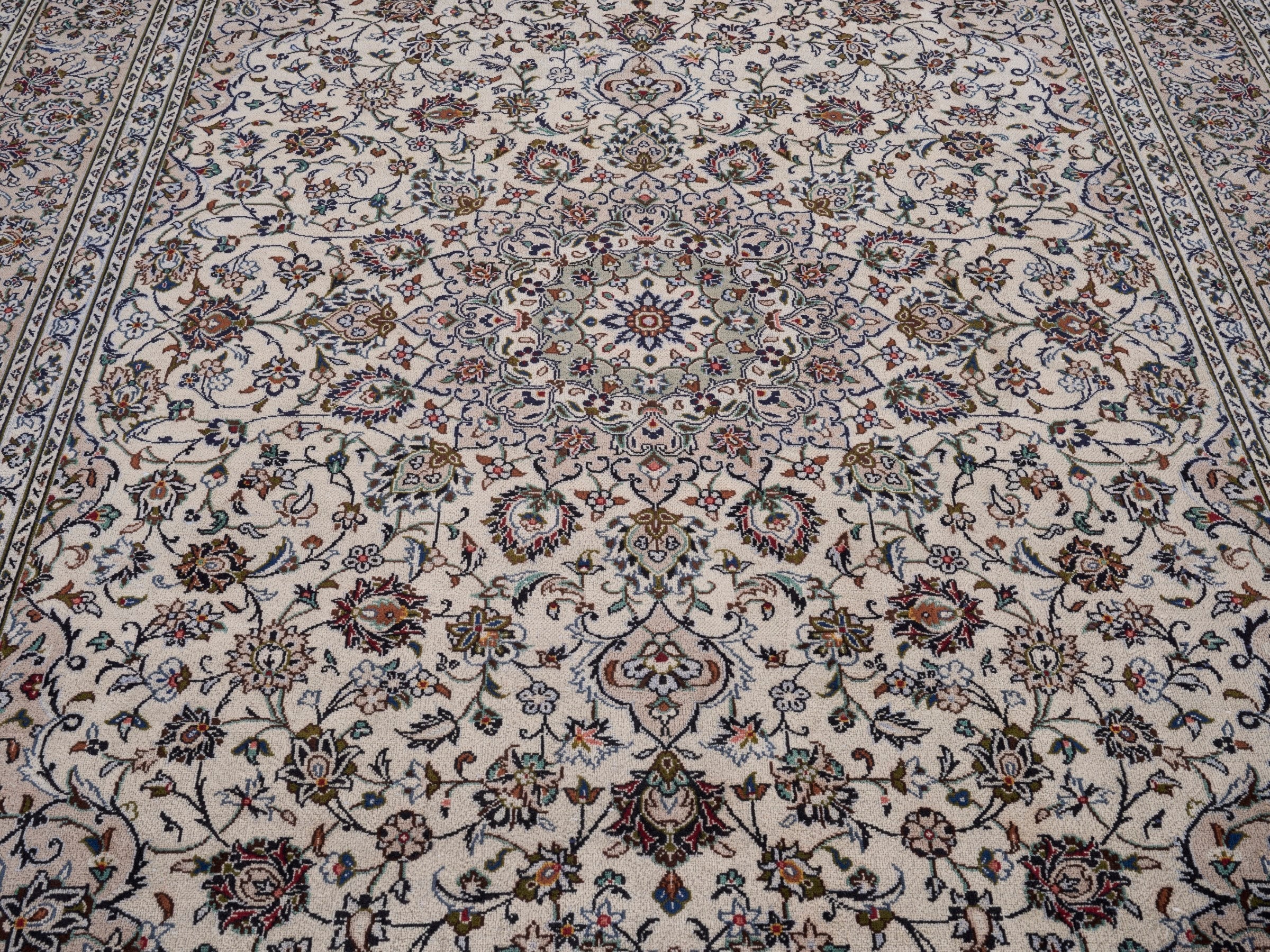 Persian Kashan oversized rug in ivory and burgundy, view 4 of 15