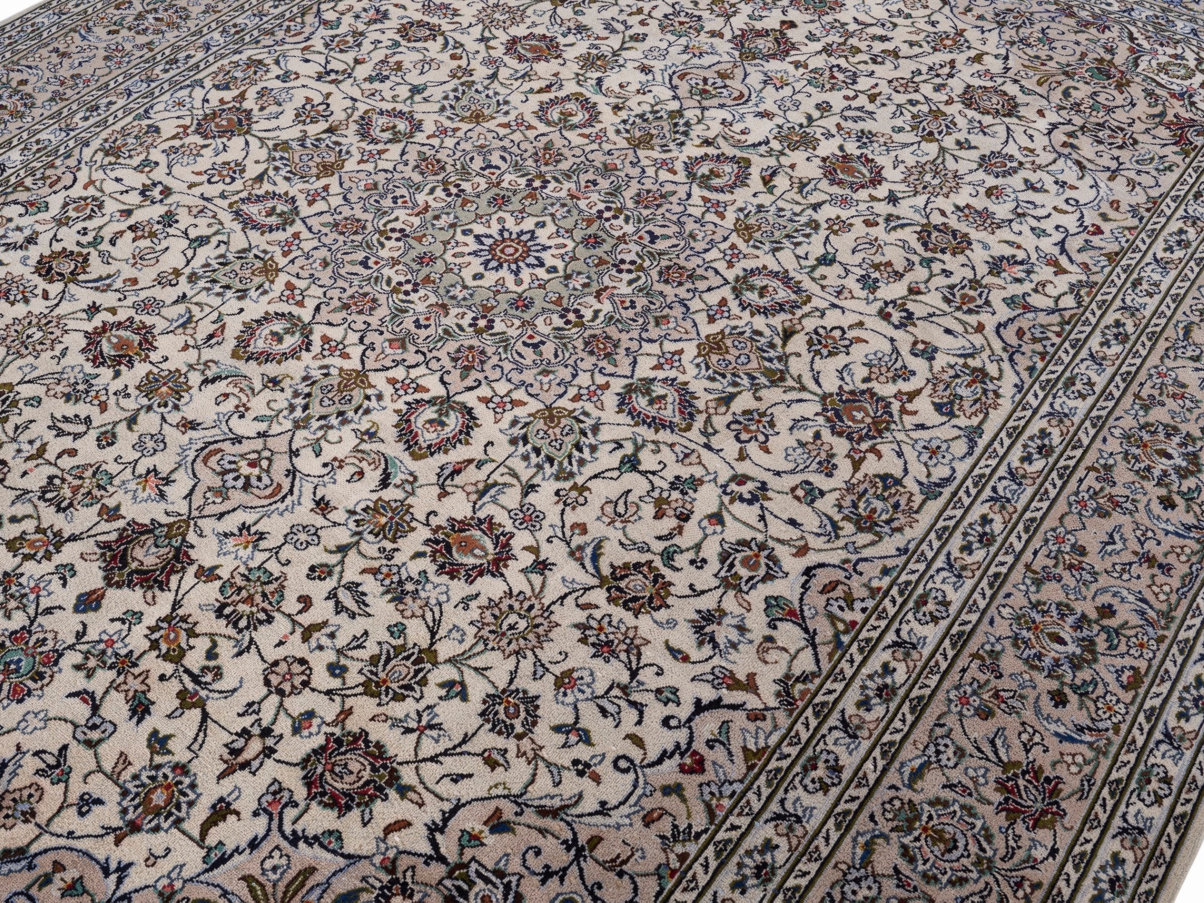 Persian Kashan oversized rug in ivory and burgundy, view 5 of 15