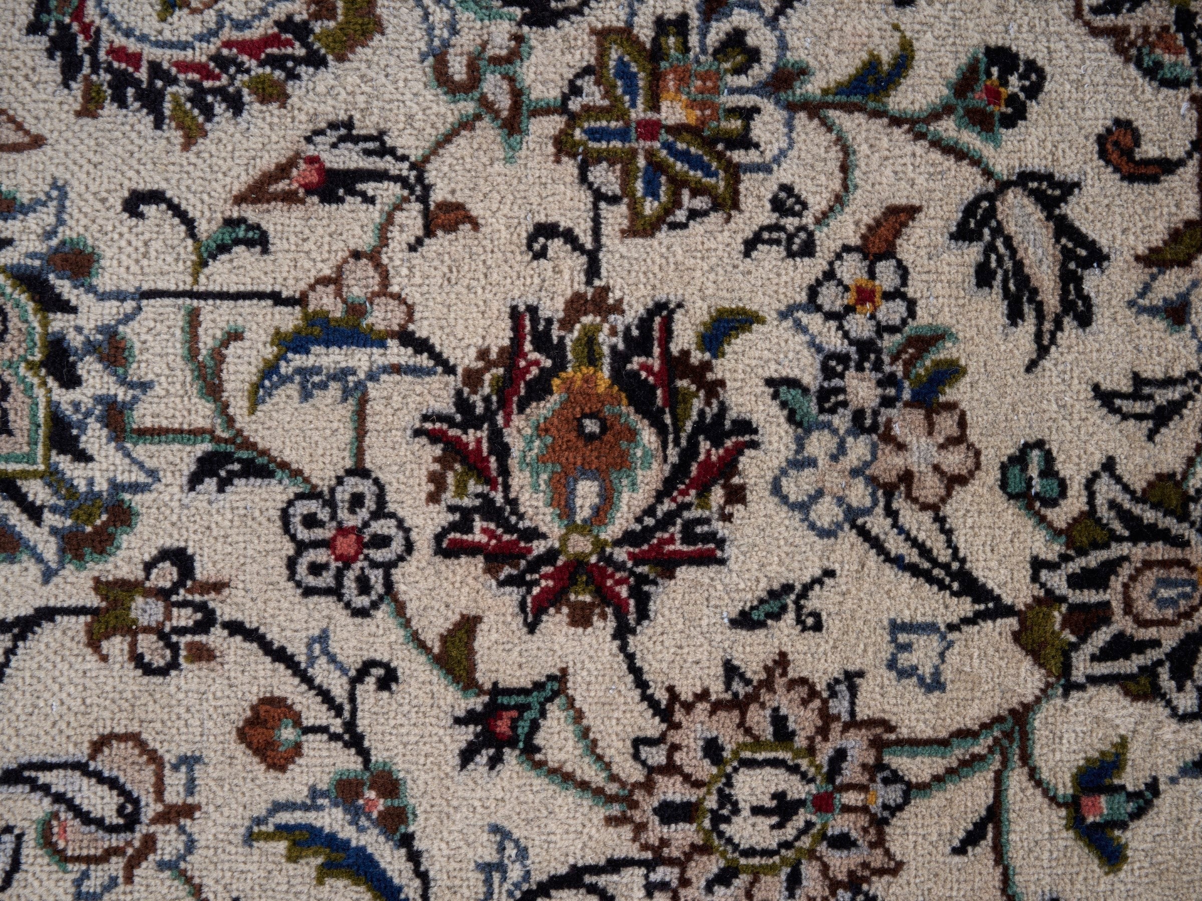 Persian Kashan oversized rug in ivory and burgundy, view 8 of 15