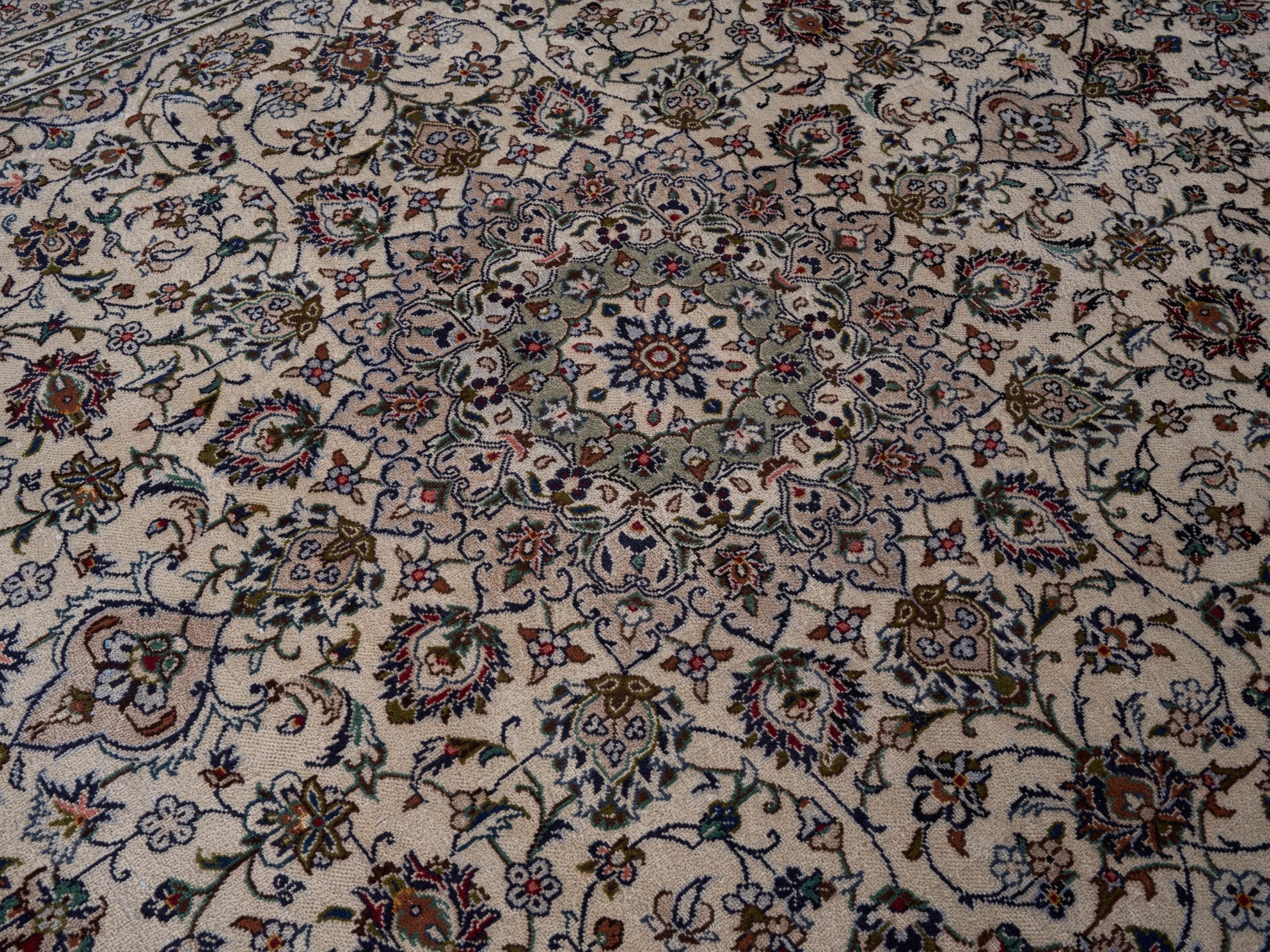 Persian Kashan oversized rug in ivory and burgundy, view 12 of 15