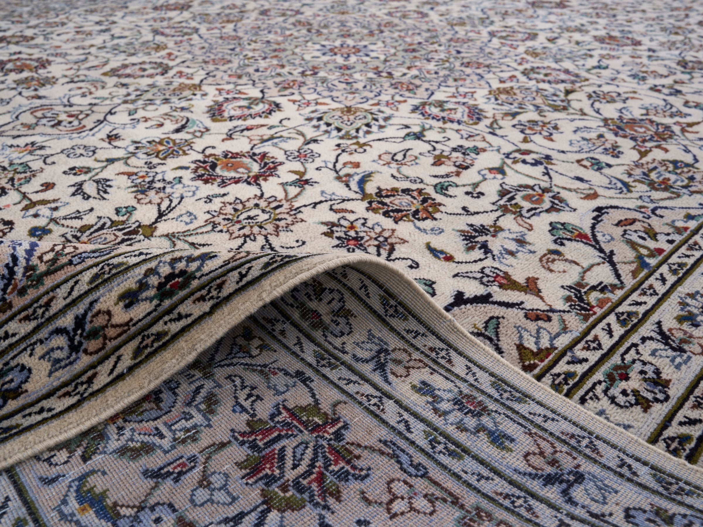 Persian Kashan oversized rug in ivory and burgundy, view 14 of 15