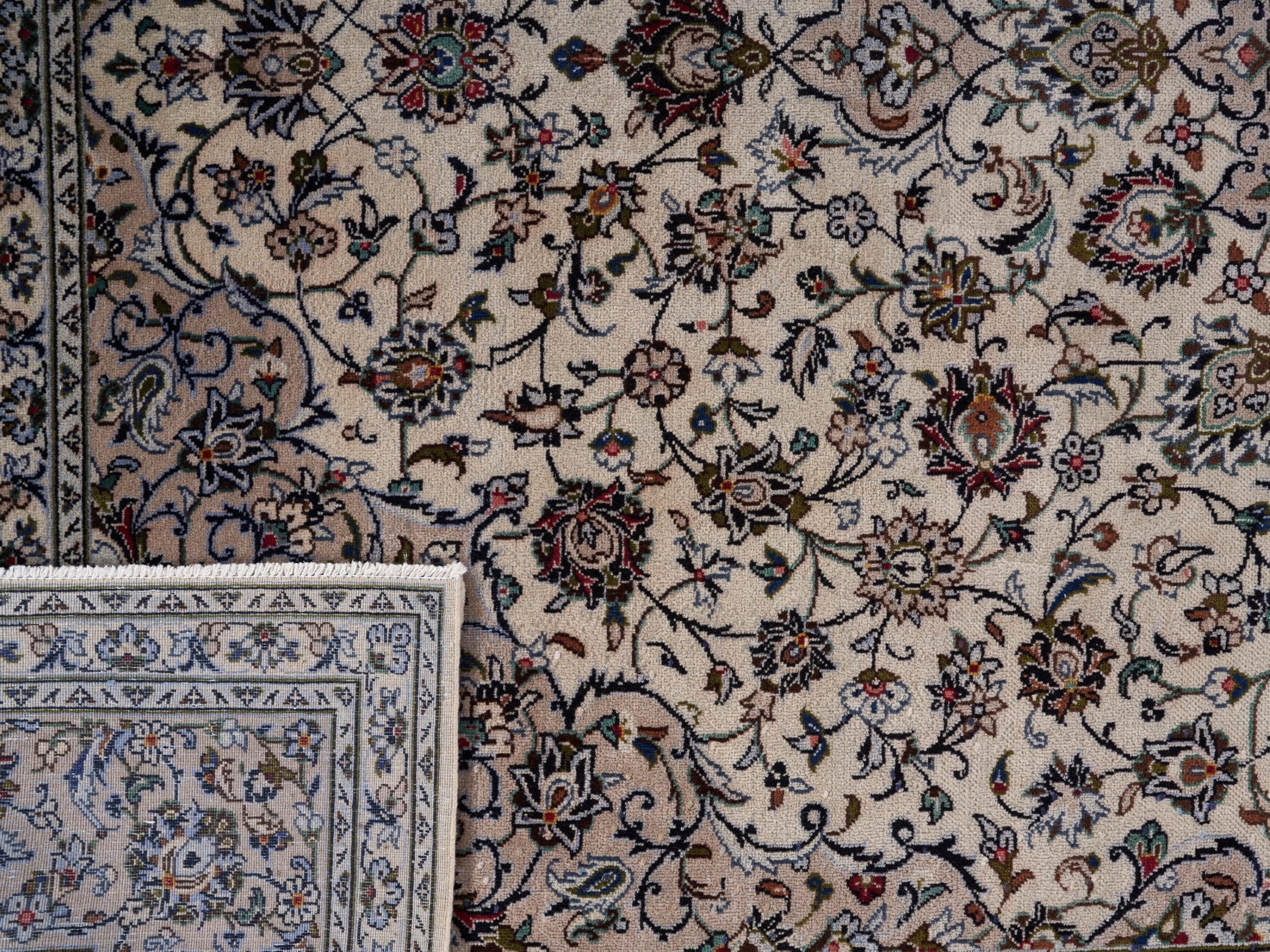 Persian Kashan oversized rug in ivory and burgundy, view 15 of 15