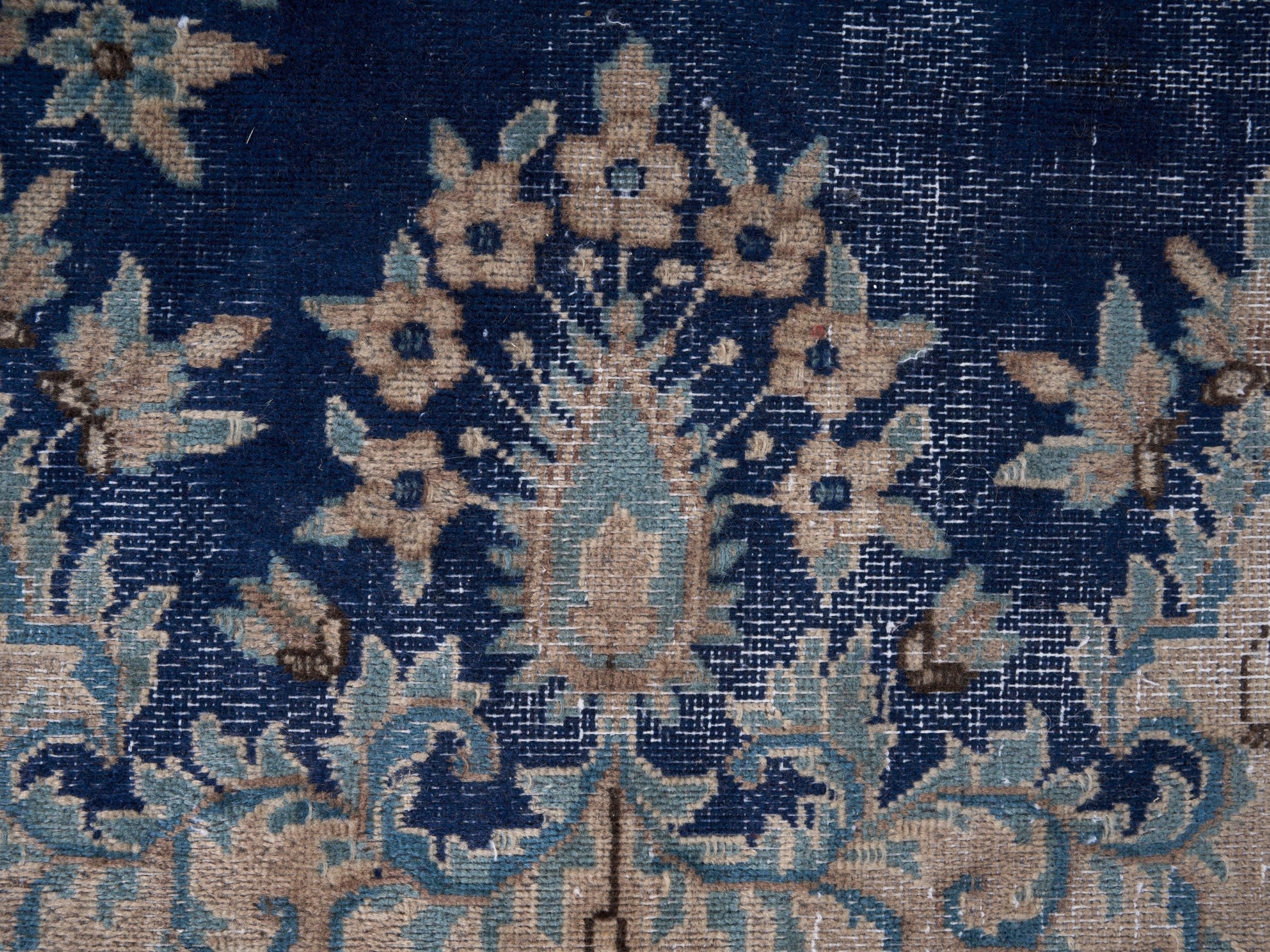 Persian Kerman oversized rug in navy and cream, view 8 of 15