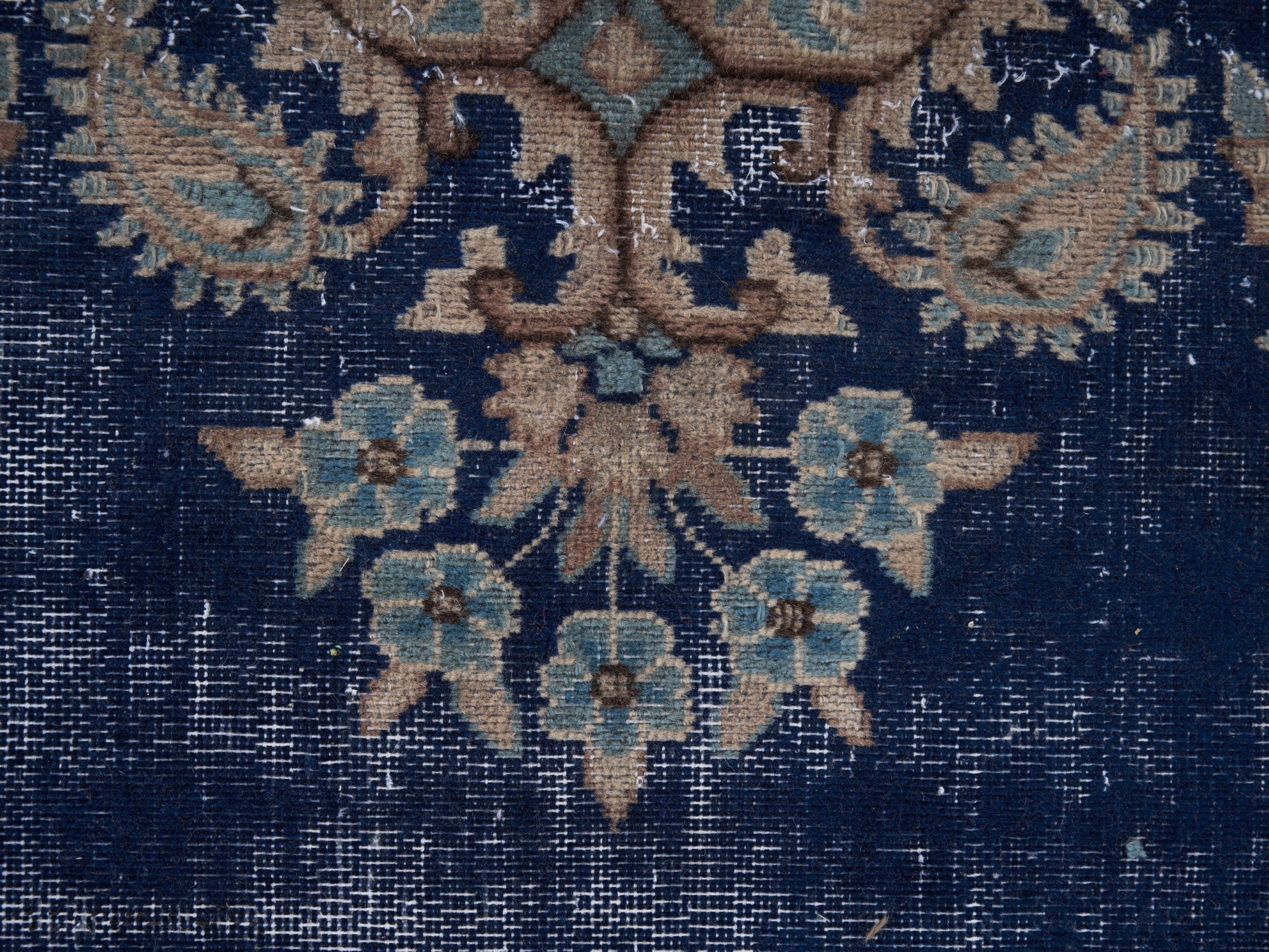 Persian Kerman oversized rug in navy and cream, view 9 of 15