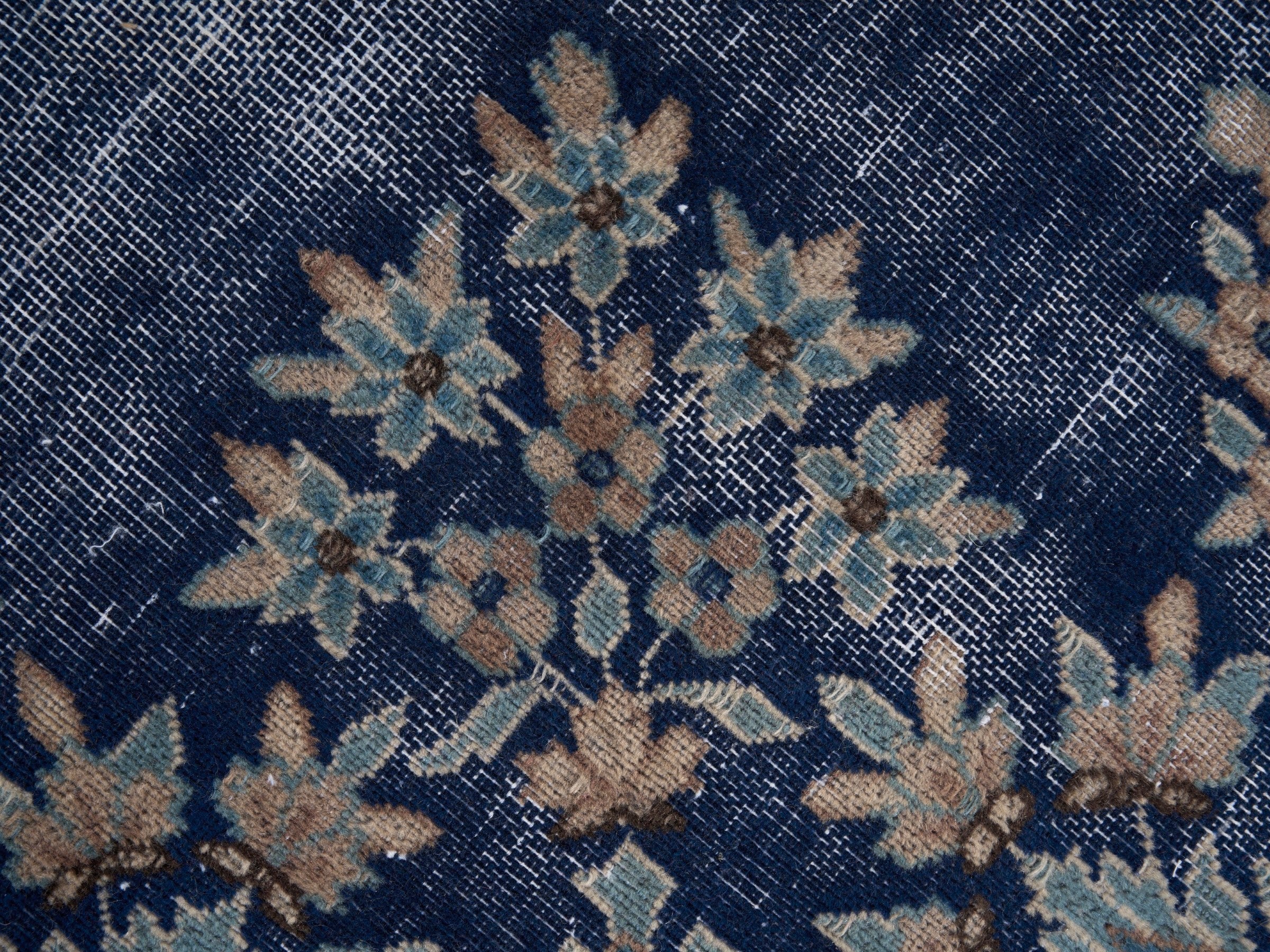 Persian Kerman oversized rug in navy and cream, view 10 of 15