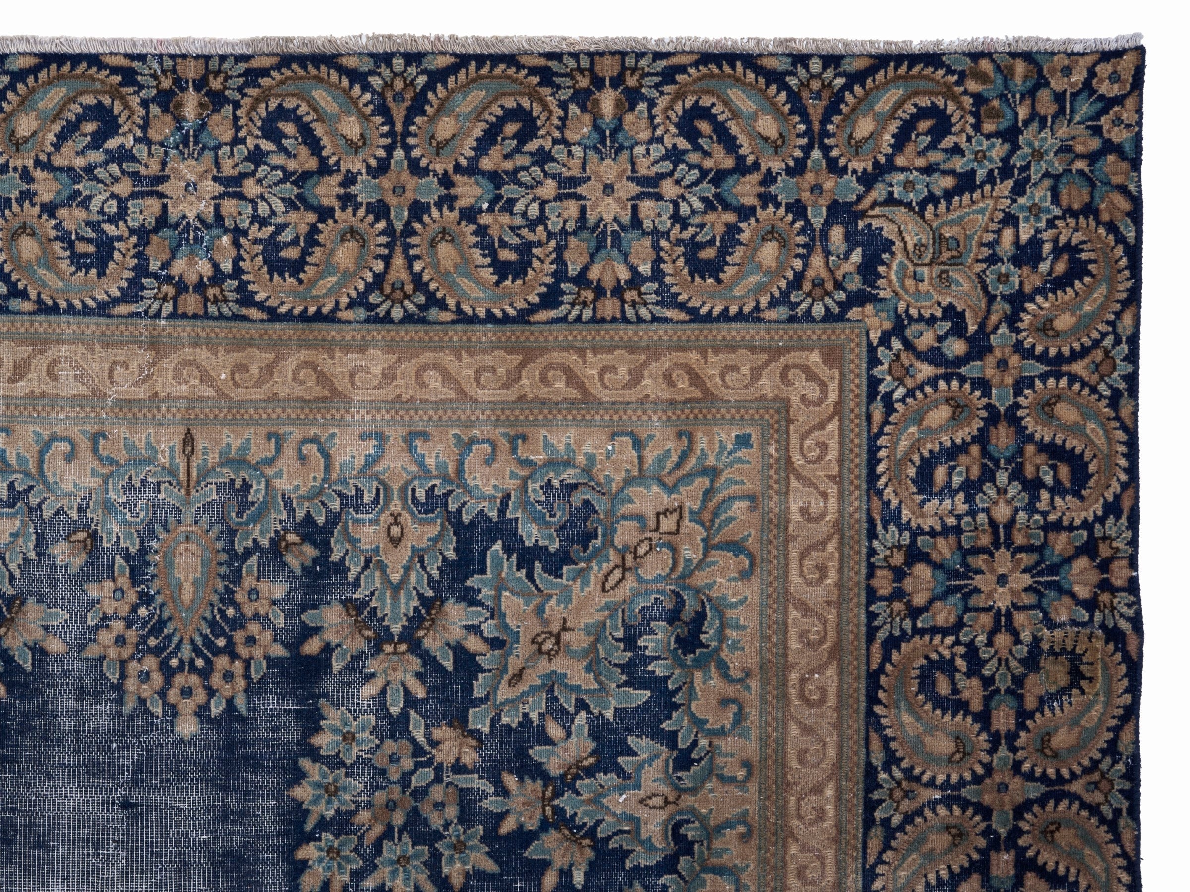 Persian Kerman oversized rug in navy and cream, view 13 of 15