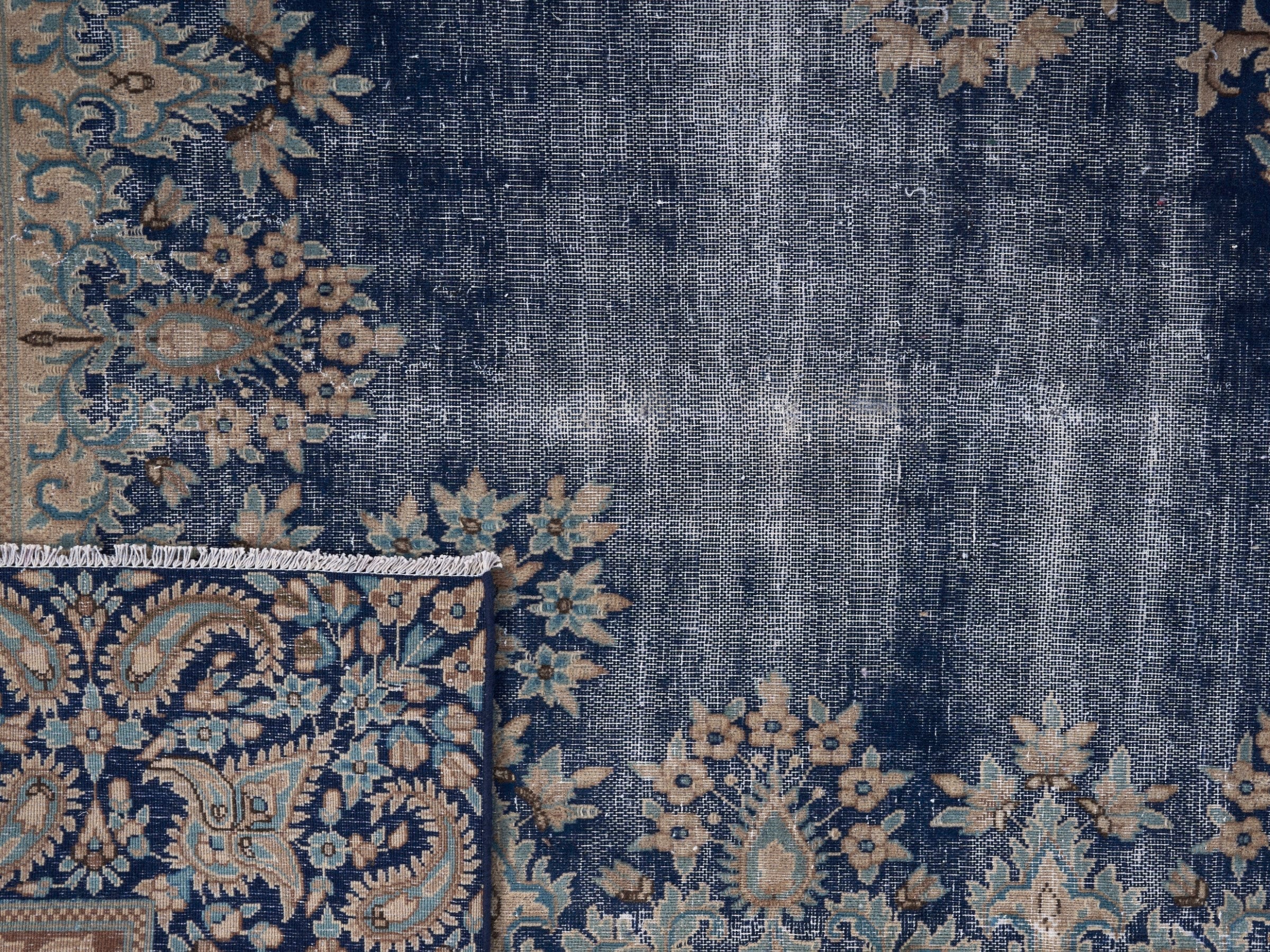 Persian Kerman oversized rug in navy and cream, view 15 of 15