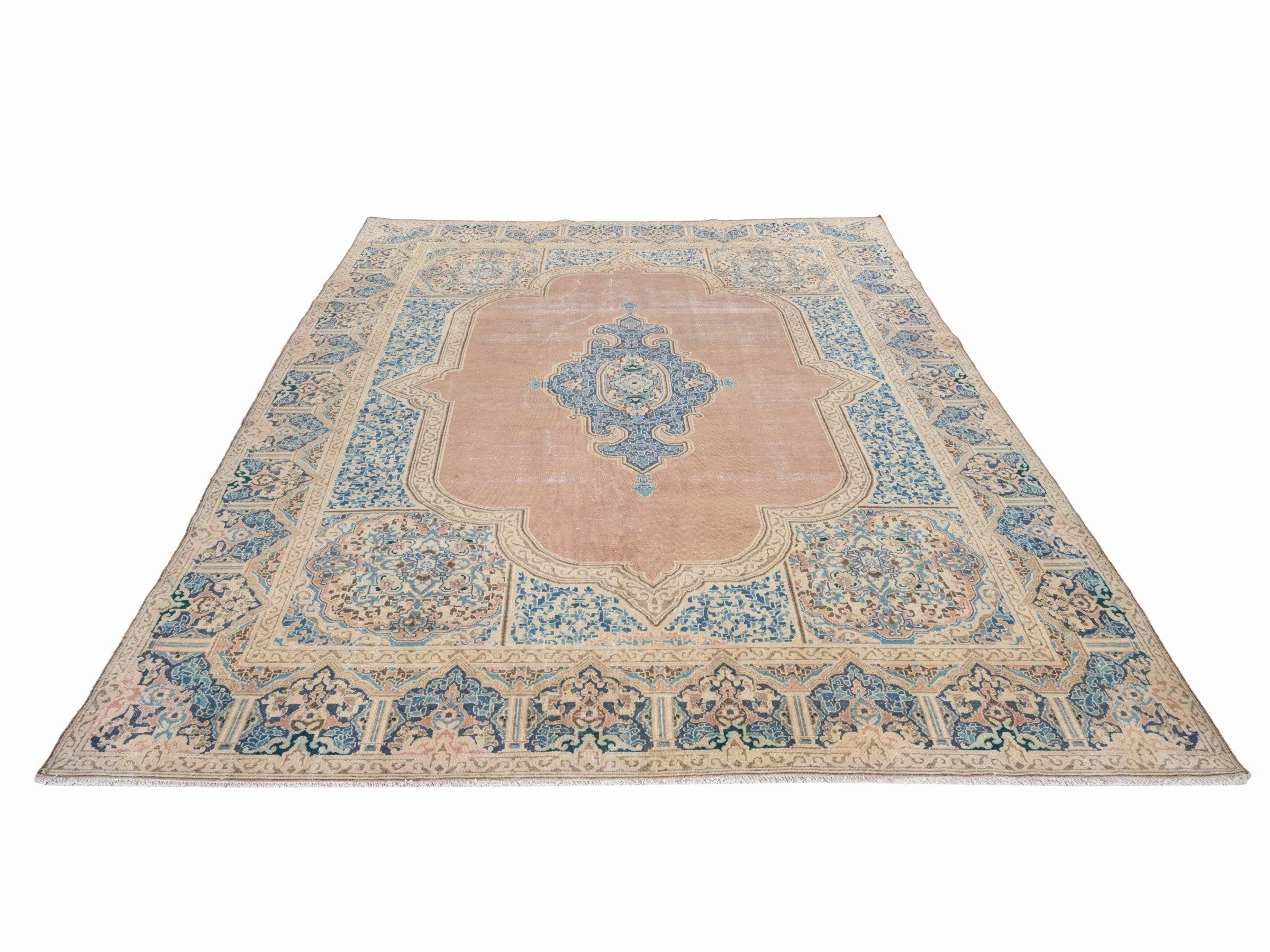 Persian Kerman oversized rug in muted pink and straw, view 2 of 15