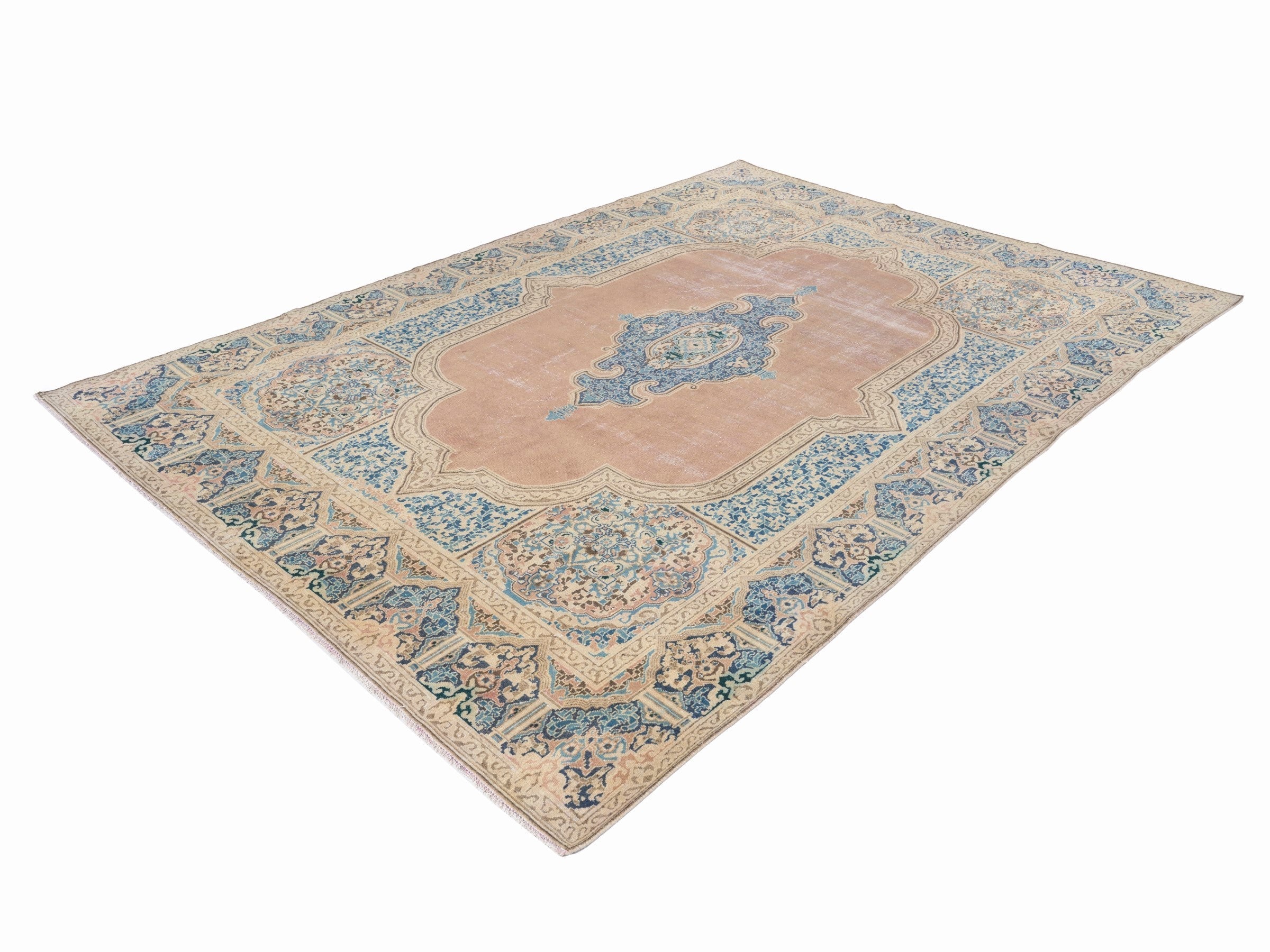 Persian Kerman oversized rug in muted pink and straw, view 3 of 15