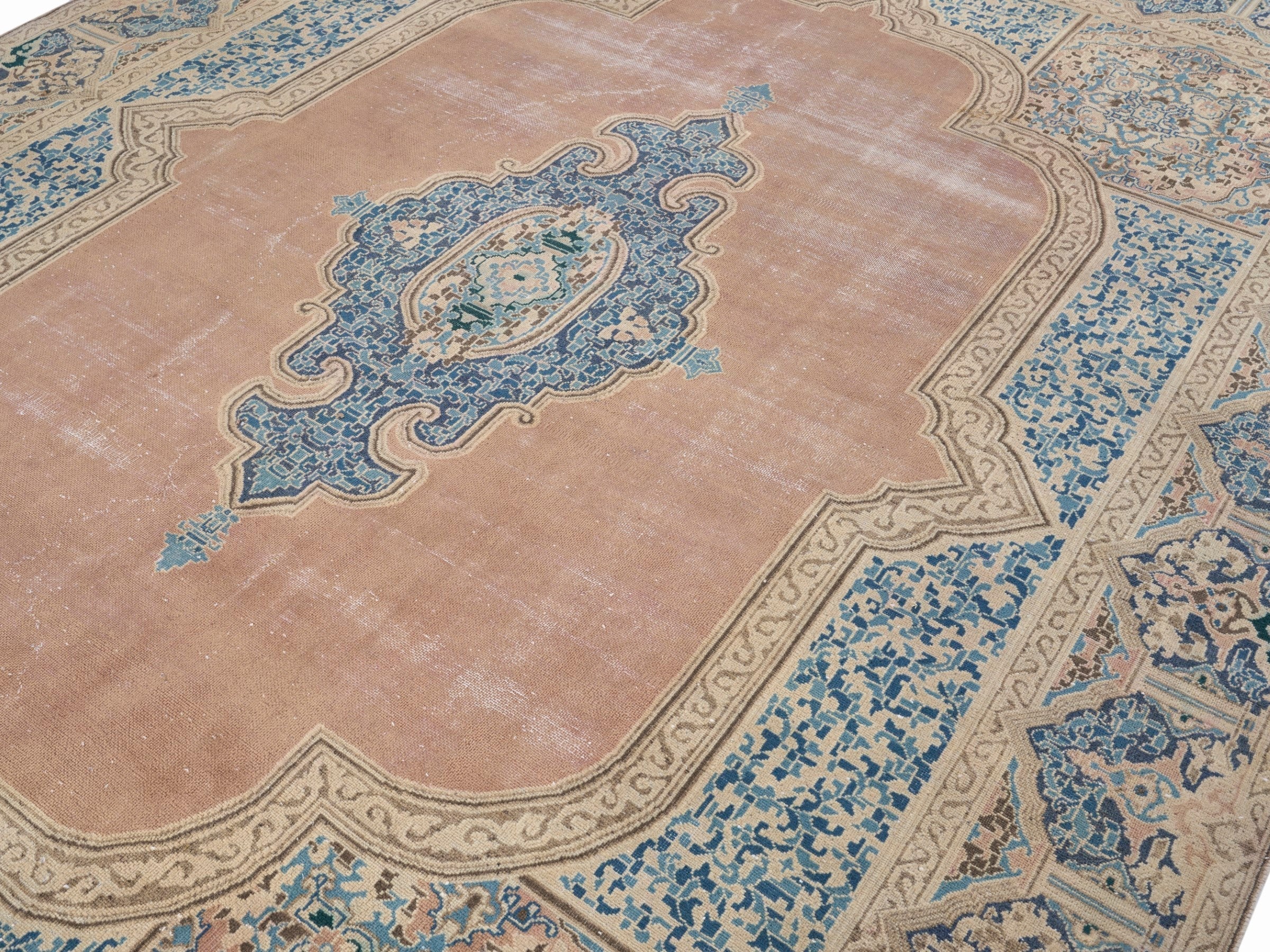 Persian Kerman oversized rug in muted pink and straw, view 5 of 15