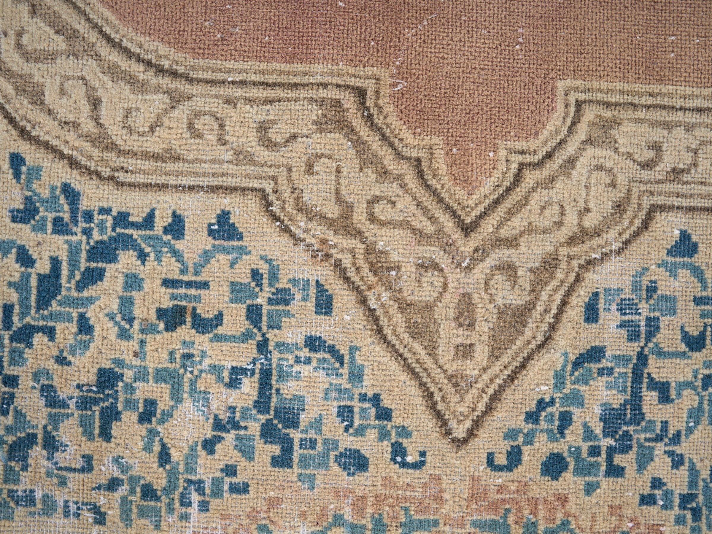 Persian Kerman oversized rug in muted pink and straw, view 10 of 15
