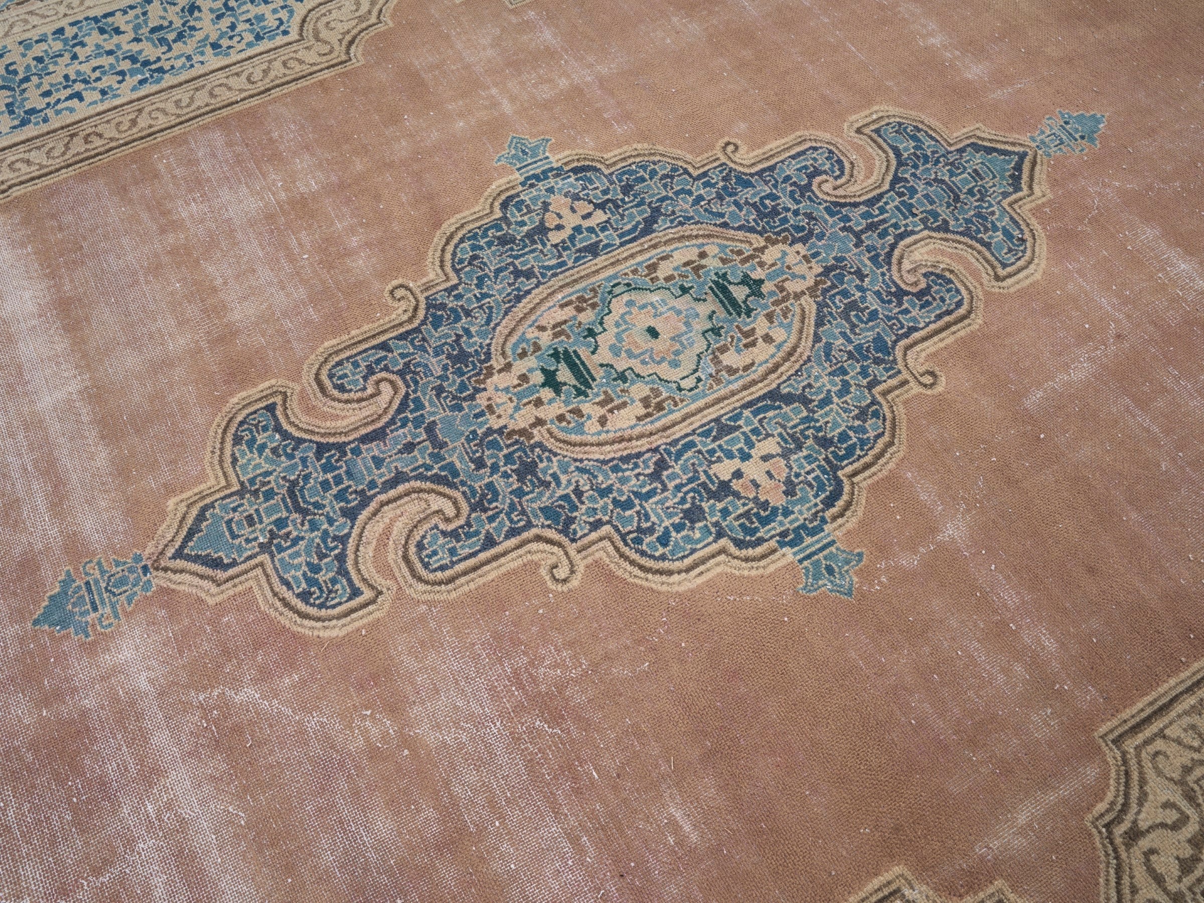 Persian Kerman oversized rug in muted pink and straw, view 12 of 15
