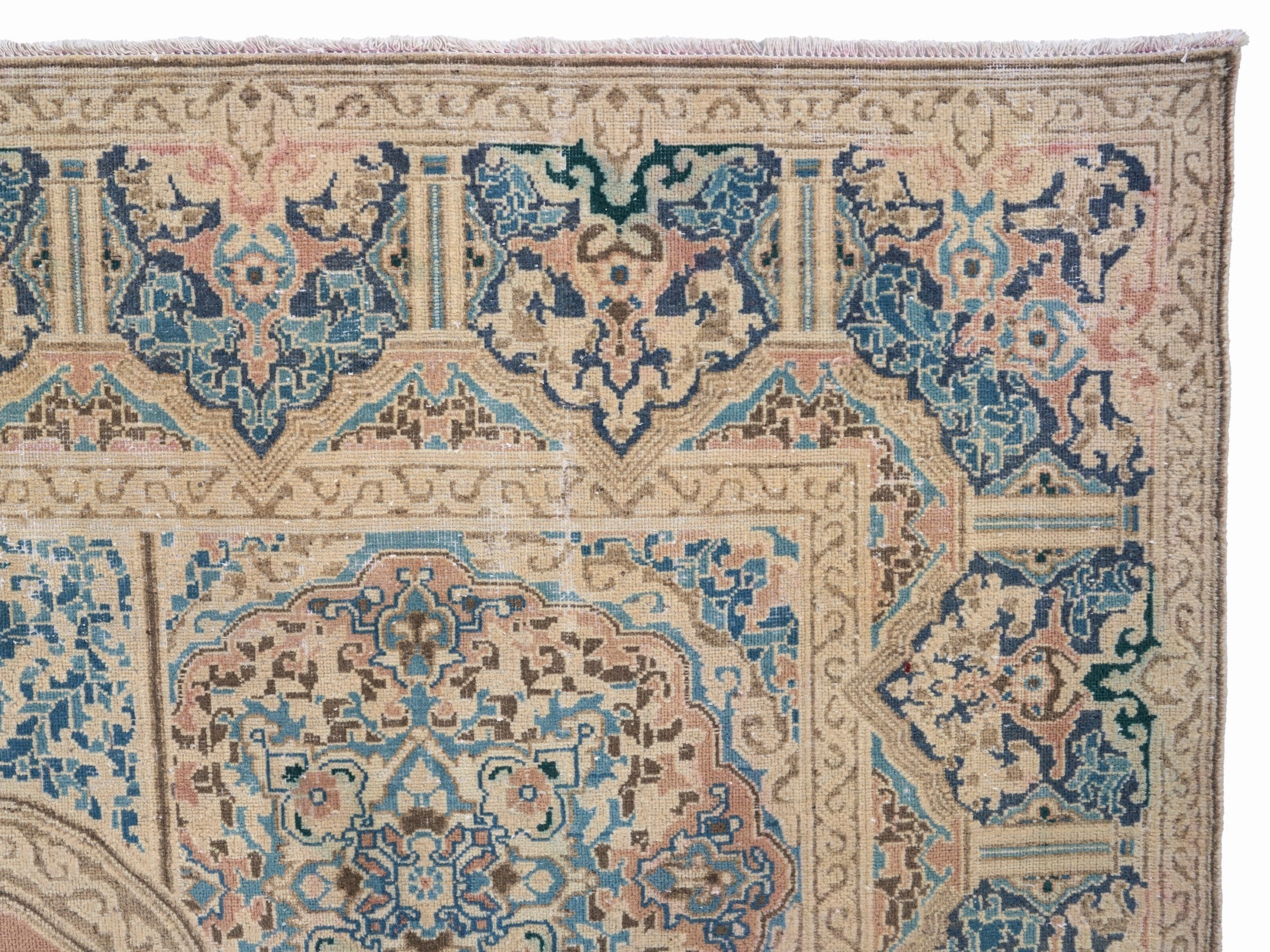 Persian Kerman oversized rug in muted pink and straw, view 13 of 15
