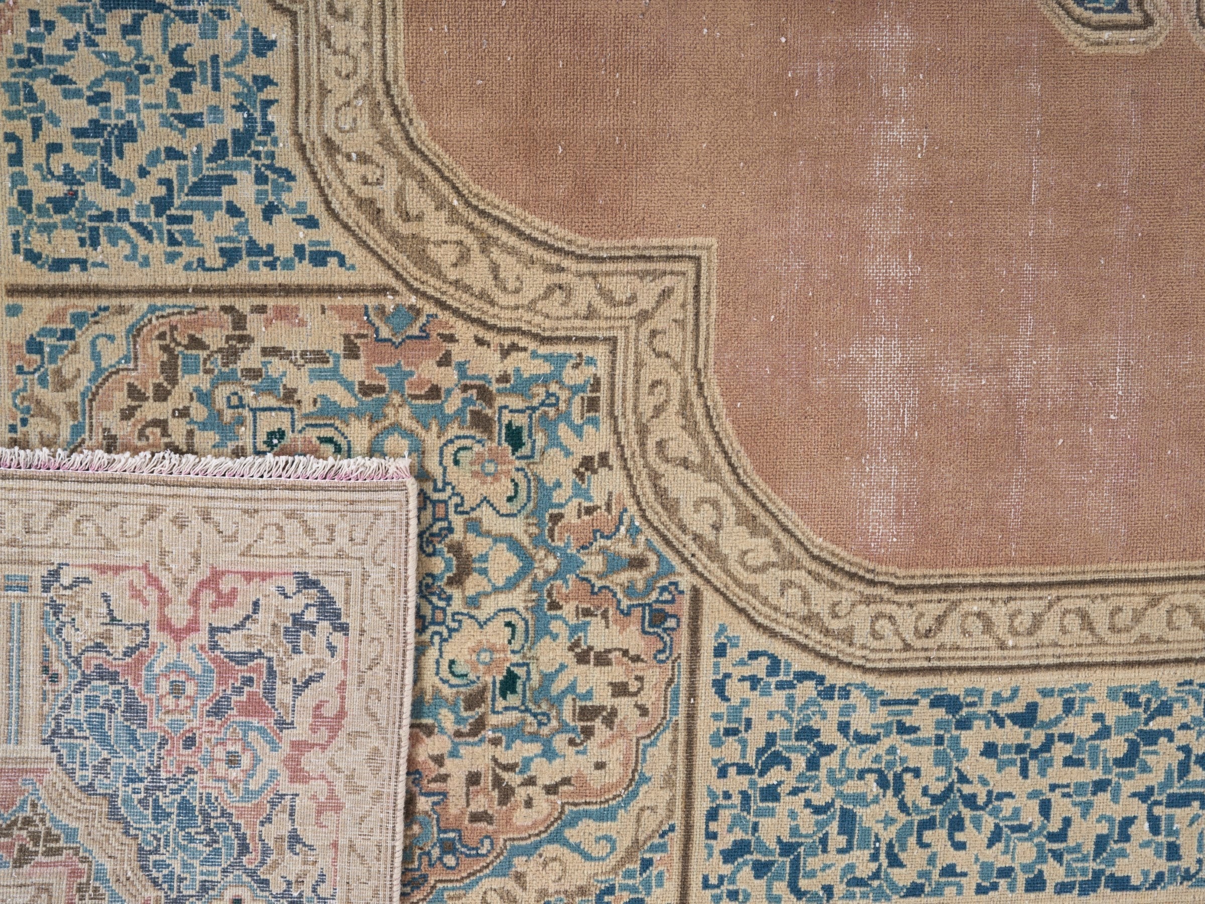 Persian Kerman oversized rug in muted pink and straw, view 15 of 15
