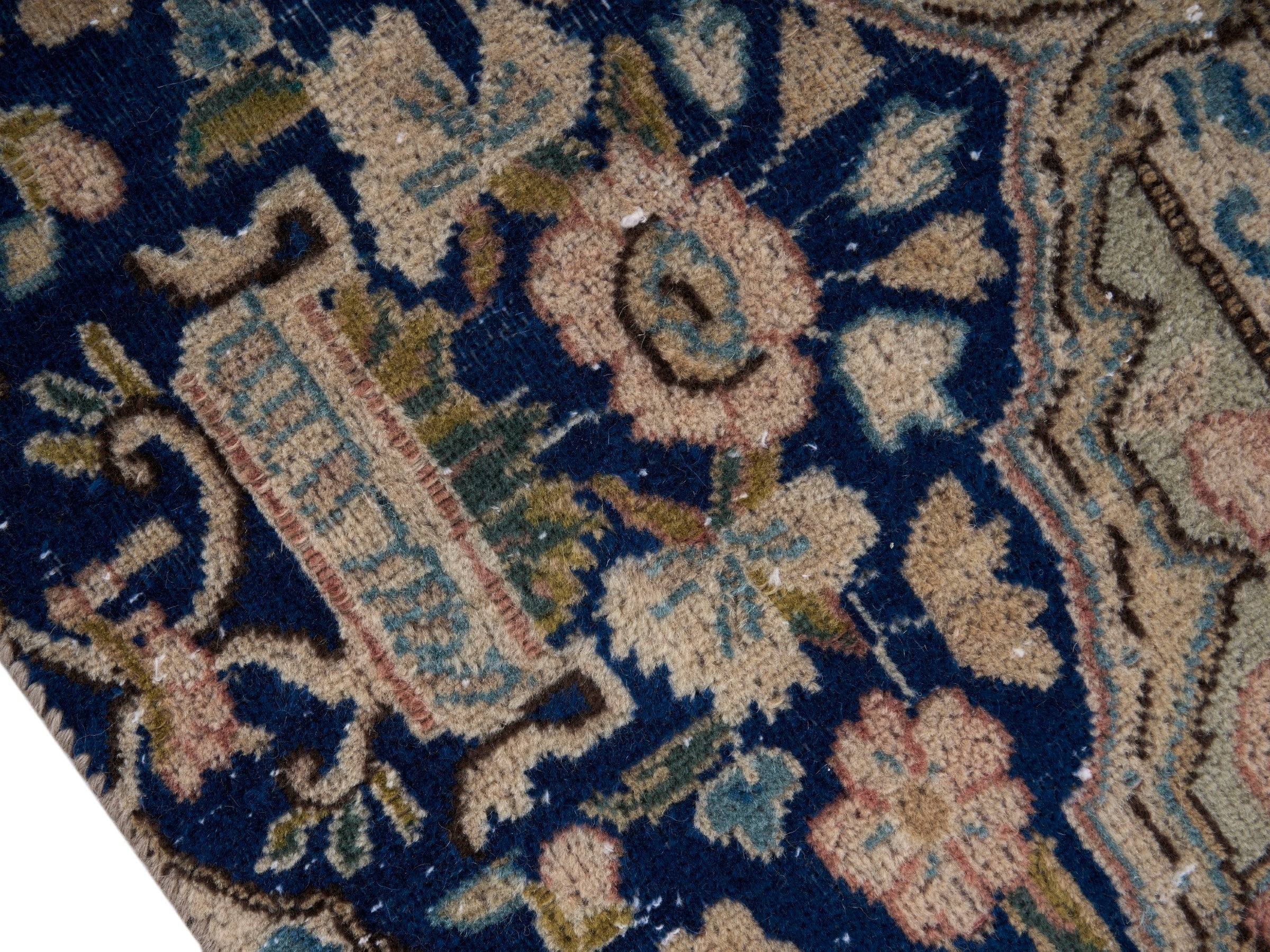 Persian Kerman oversized rug in rose and navy, view 6 of 15