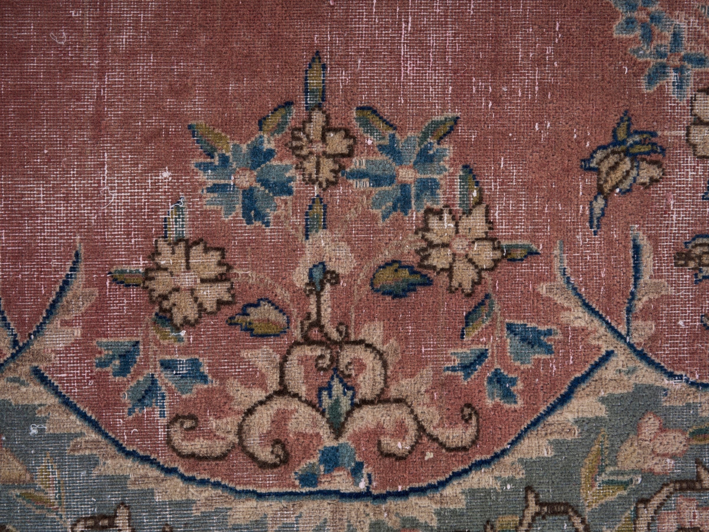 Persian Kerman oversized rug in rose and navy, view 7 of 15