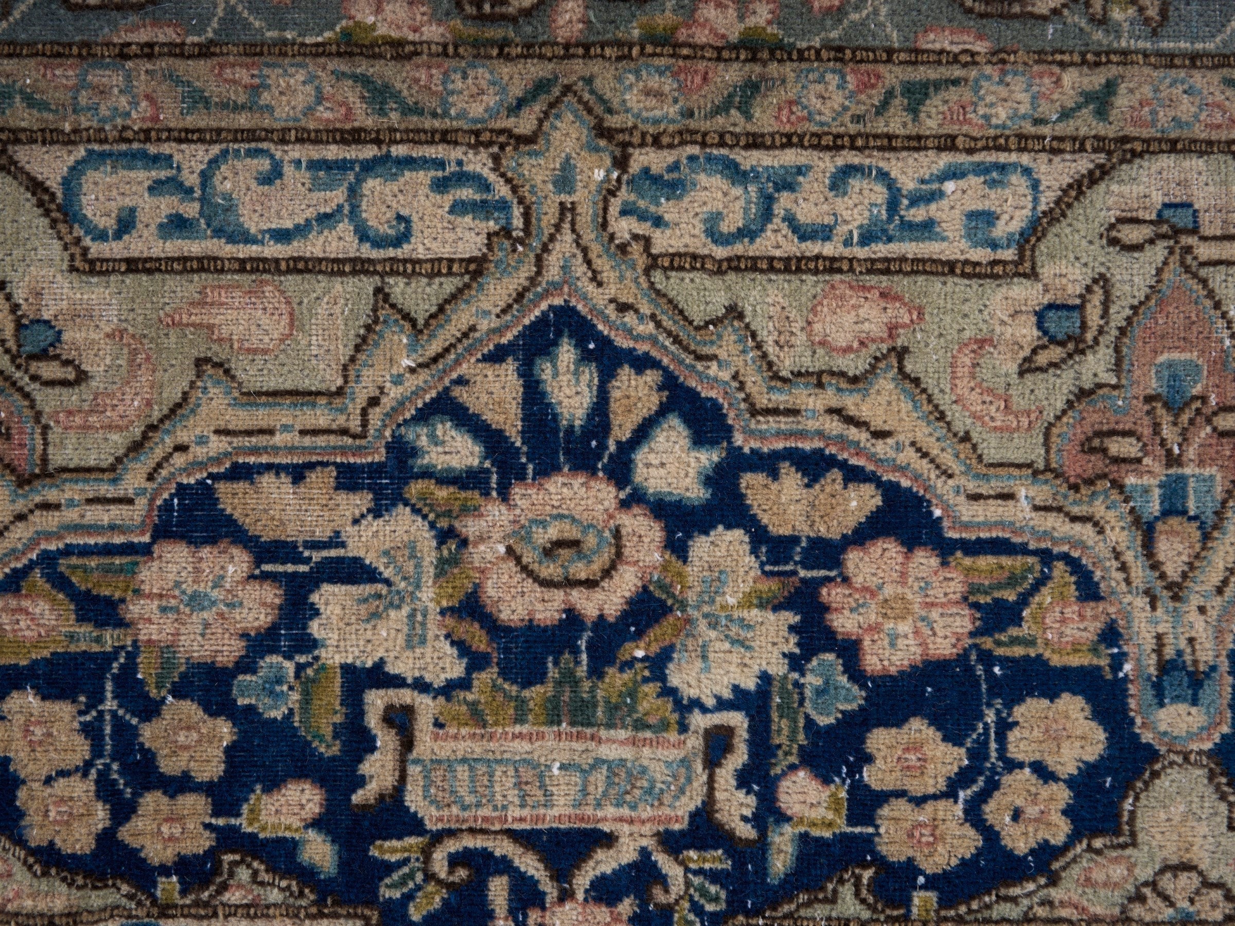 Persian Kerman oversized rug in rose and navy, view 8 of 15