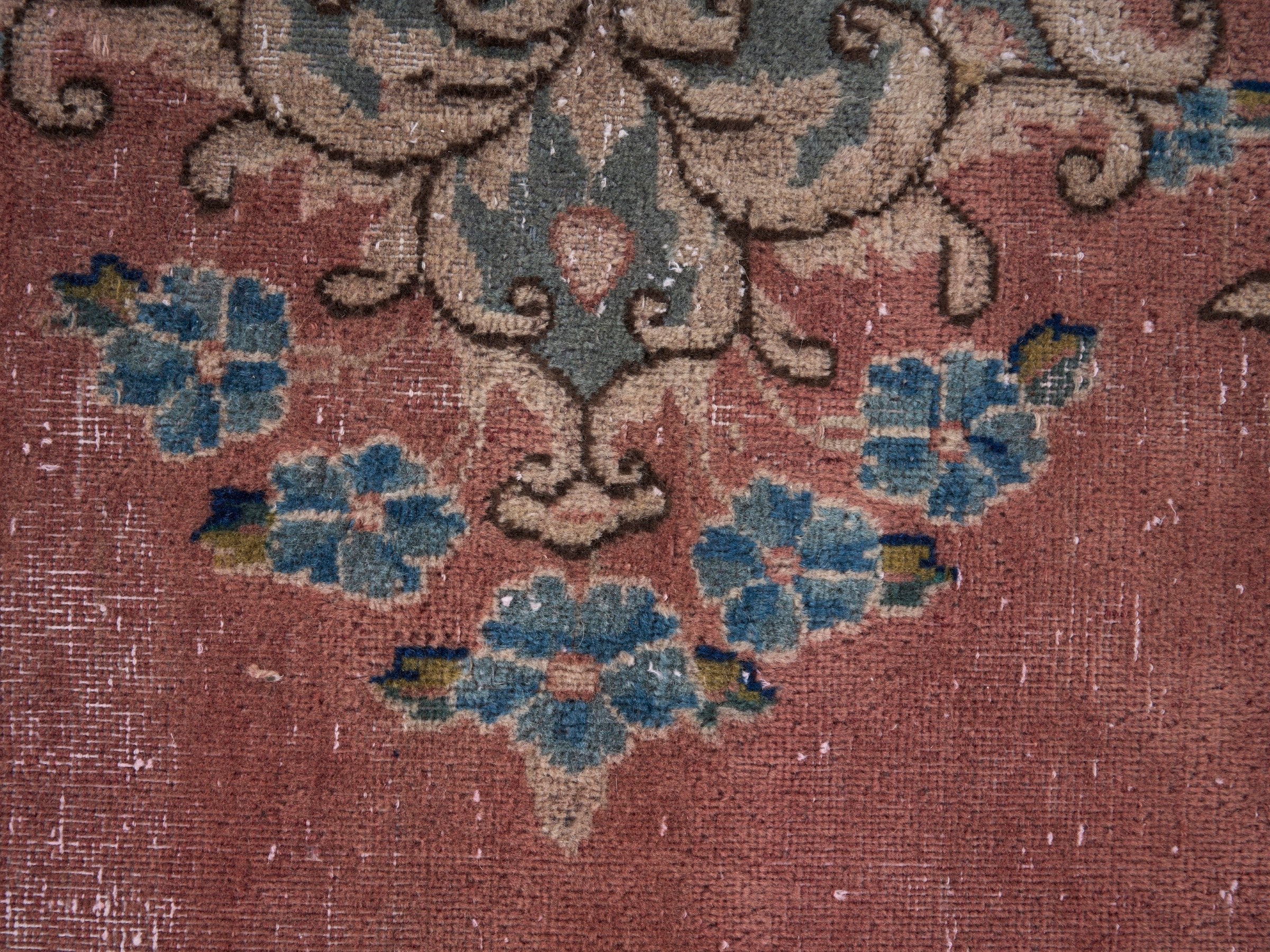 Persian Kerman oversized rug in rose and navy, view 9 of 15