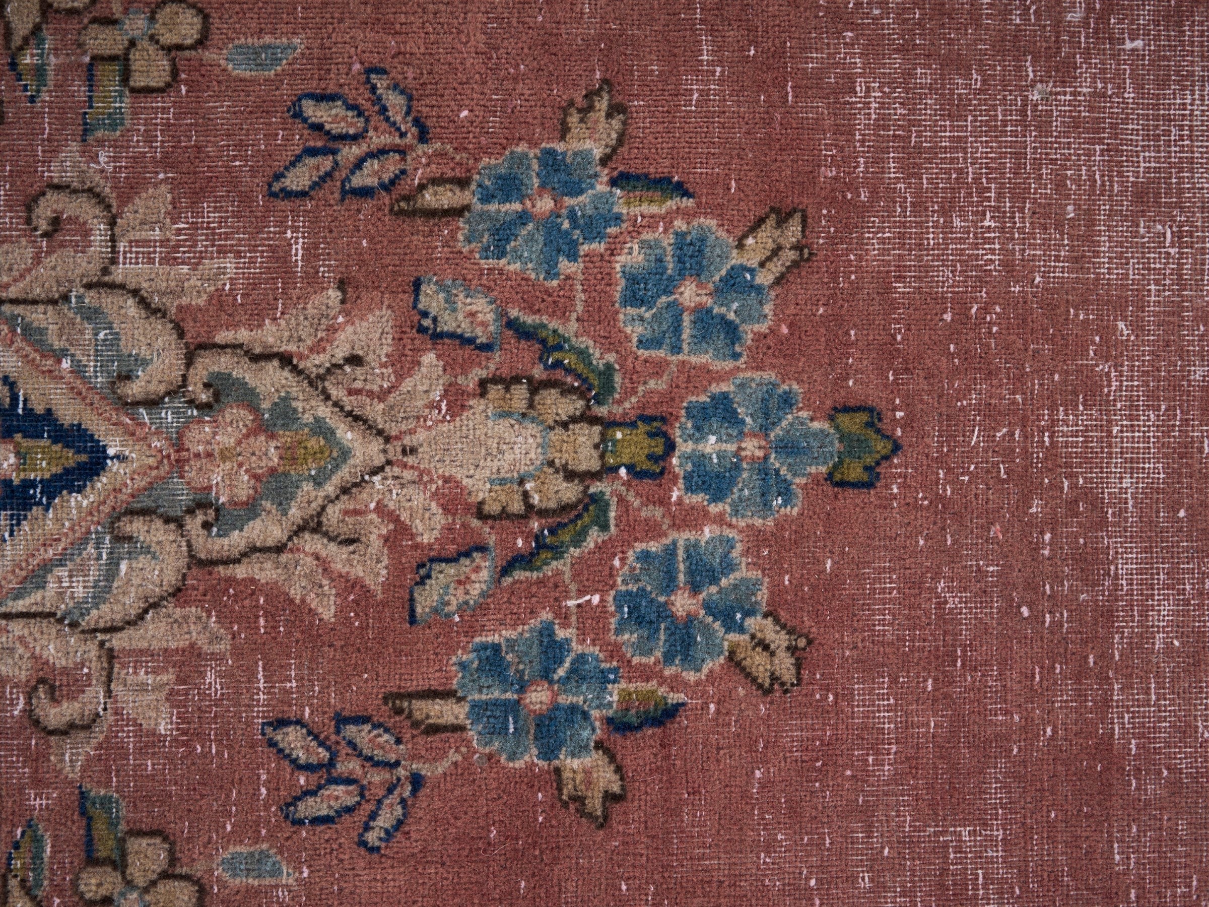 Persian Kerman oversized rug in rose and navy, view 10 of 15