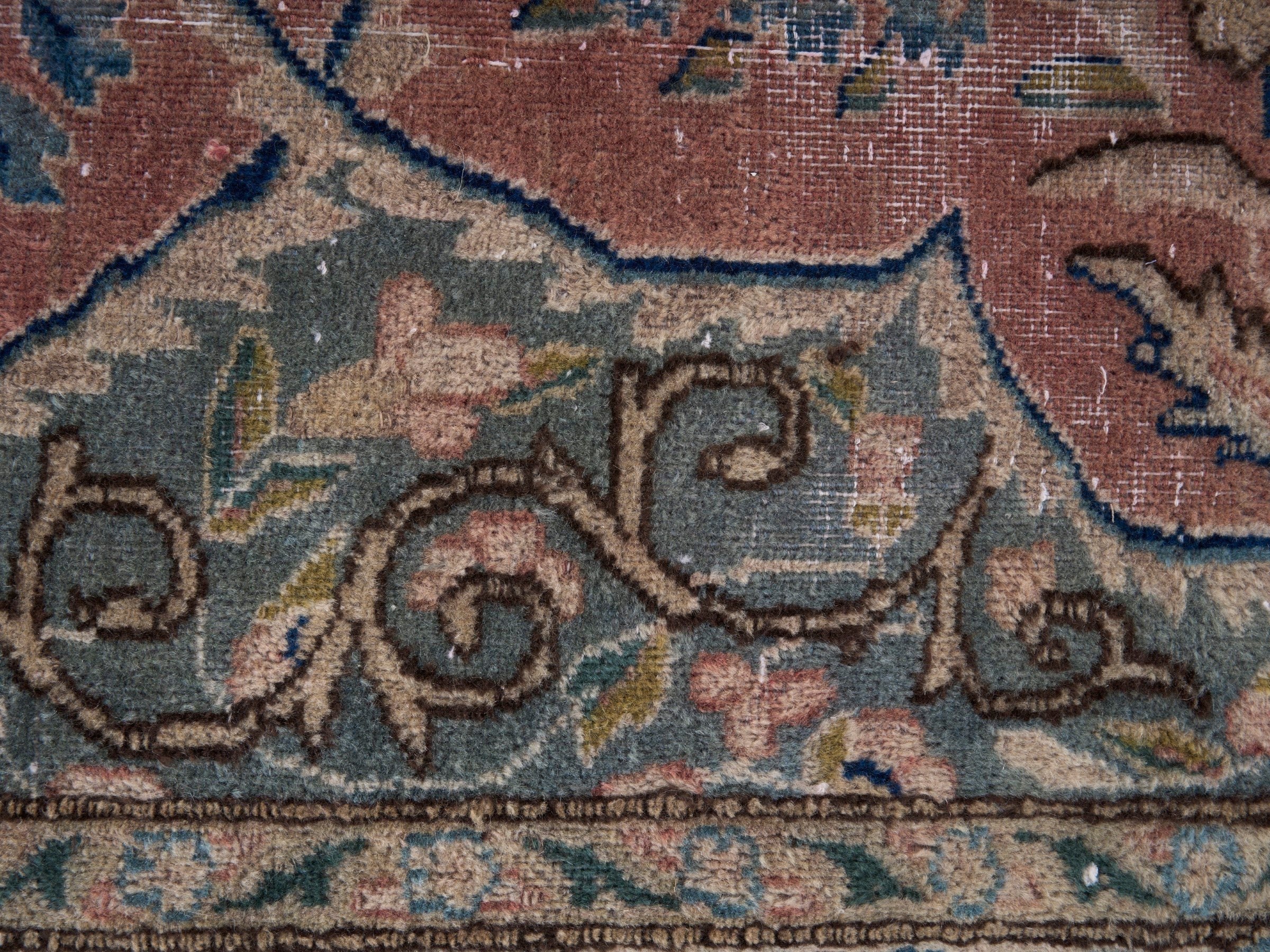 Persian Kerman oversized rug in rose and navy, view 11 of 15