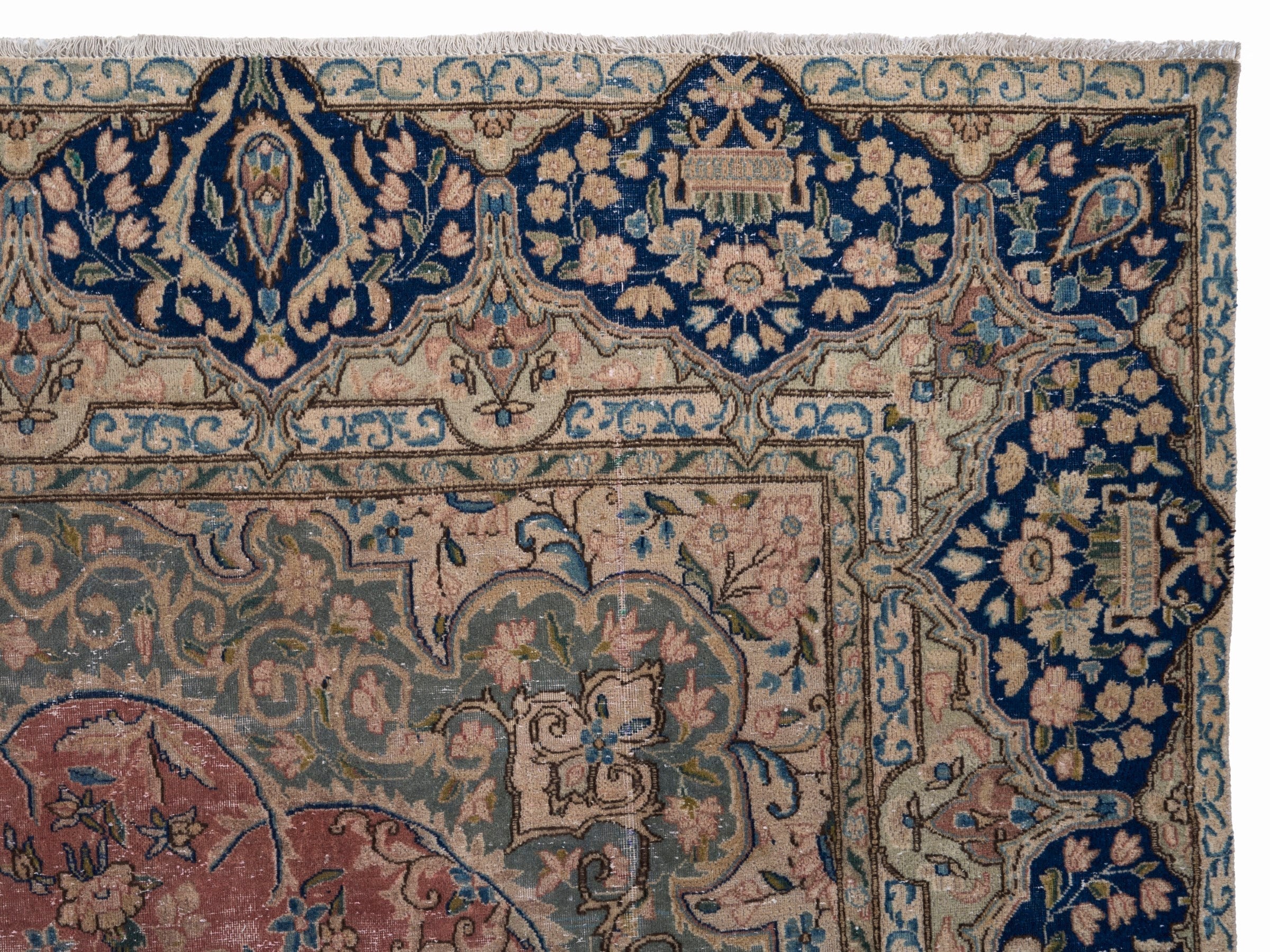Persian Kerman oversized rug in rose and navy, view 13 of 15