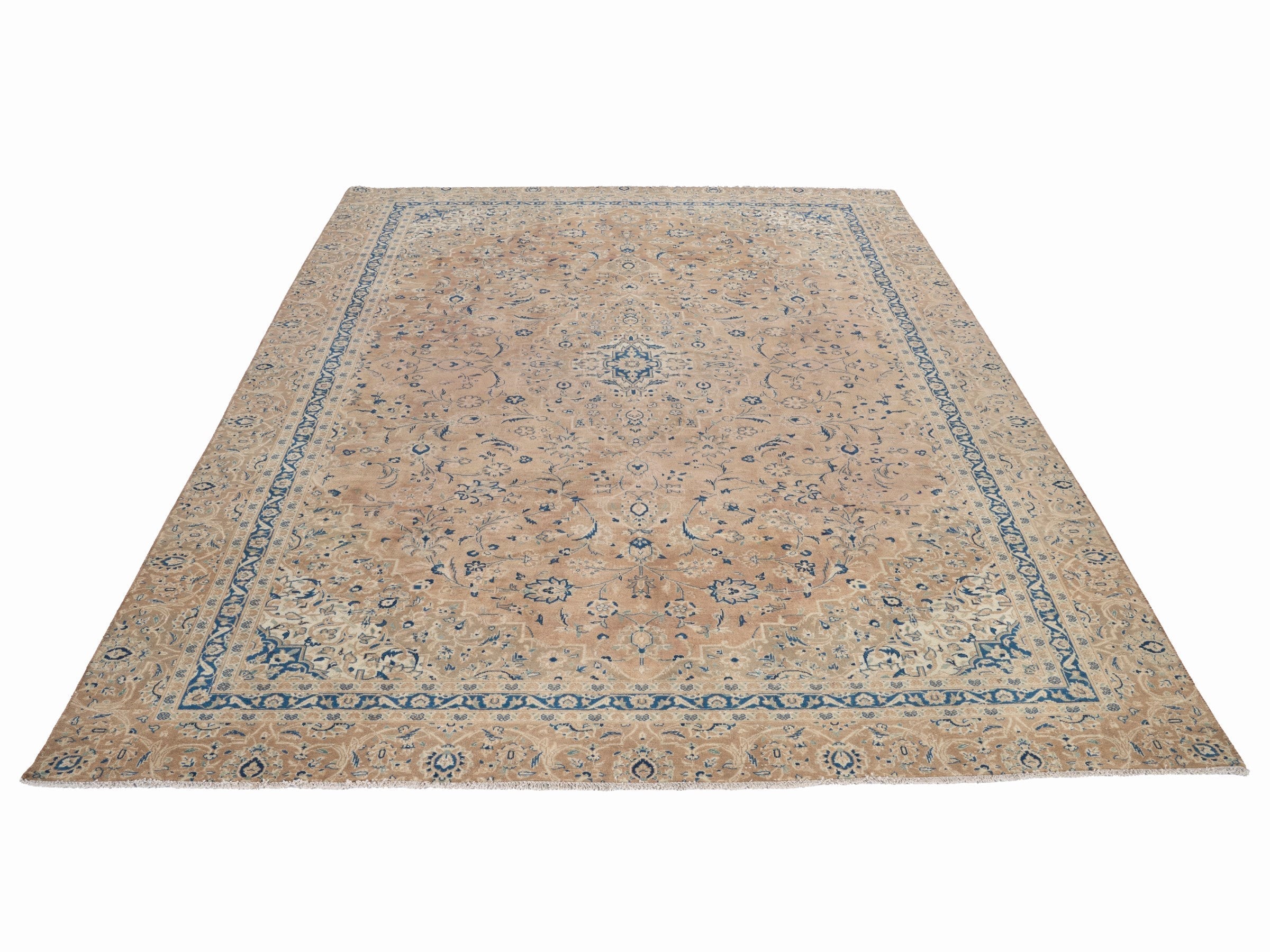 Persian Kashan oversized rug in terracotta and denim, view 2 of 15
