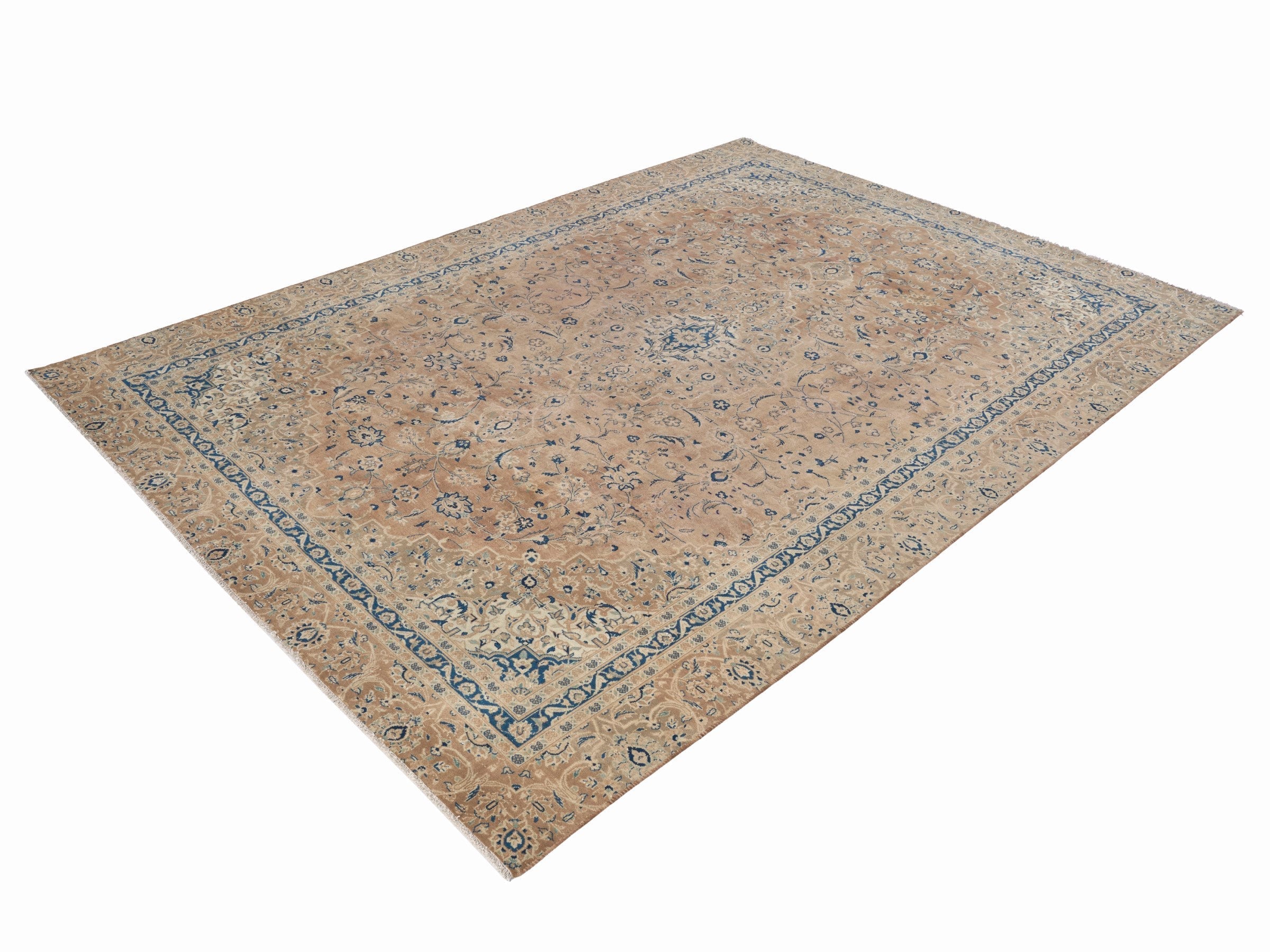Persian Kashan oversized rug in terracotta and denim, view 3 of 15
