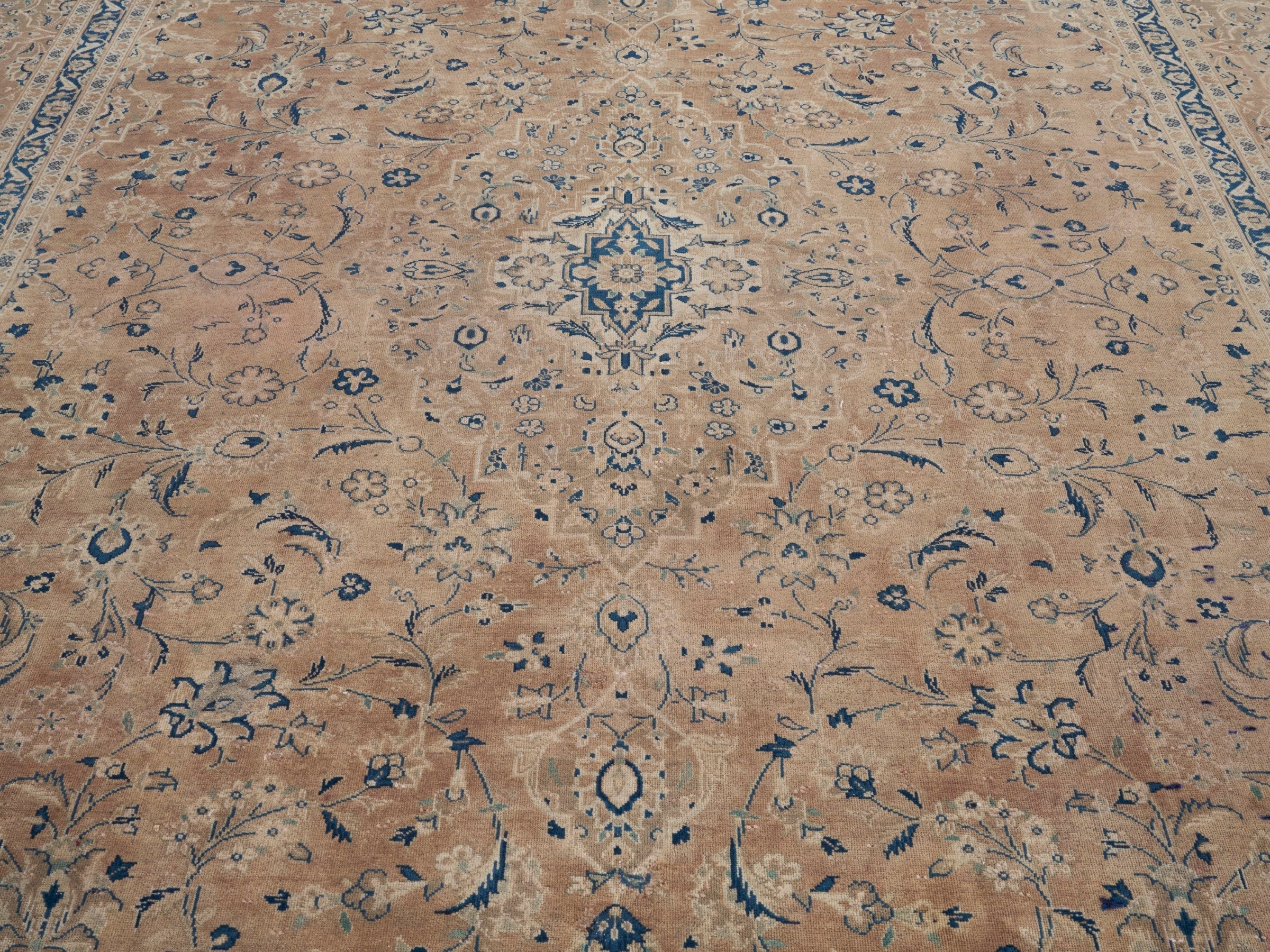 Persian Kashan oversized rug in terracotta and denim, view 4 of 15