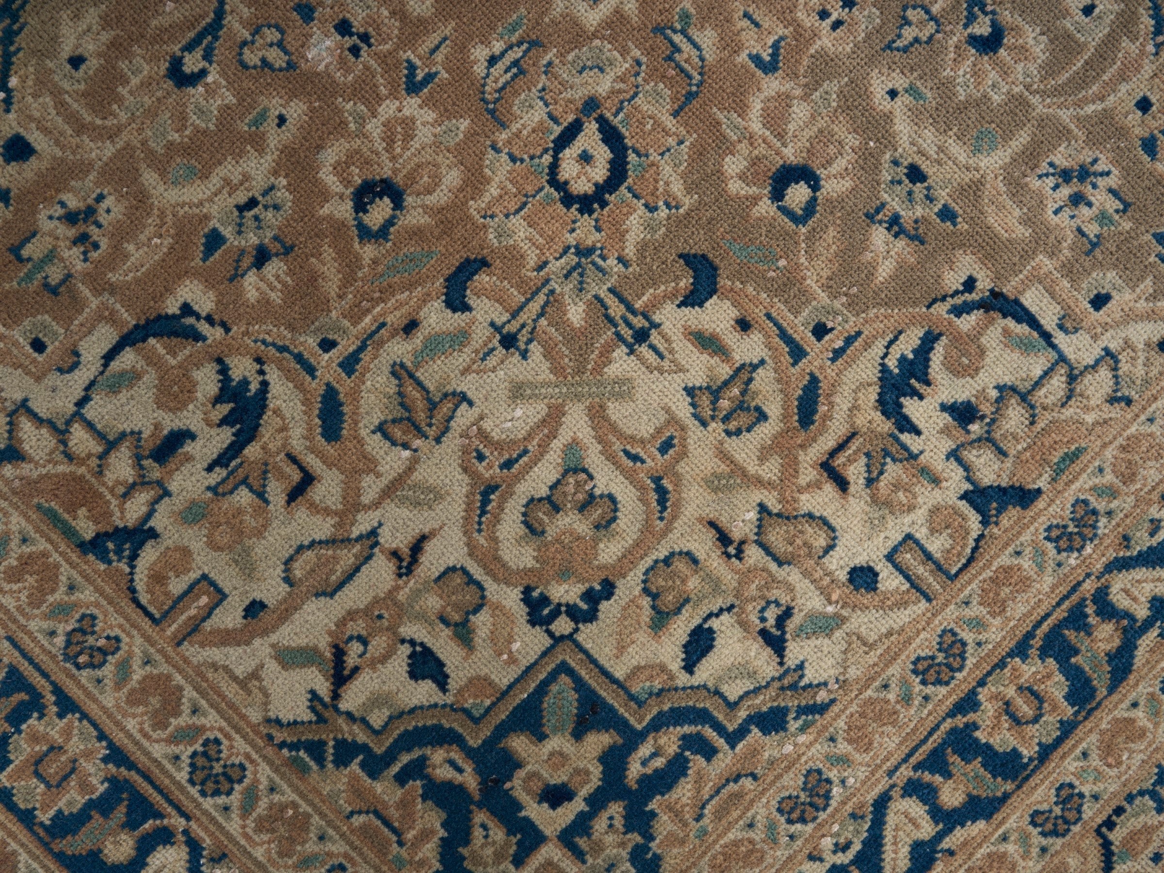 Persian Kashan oversized rug in terracotta and denim, view 8 of 15