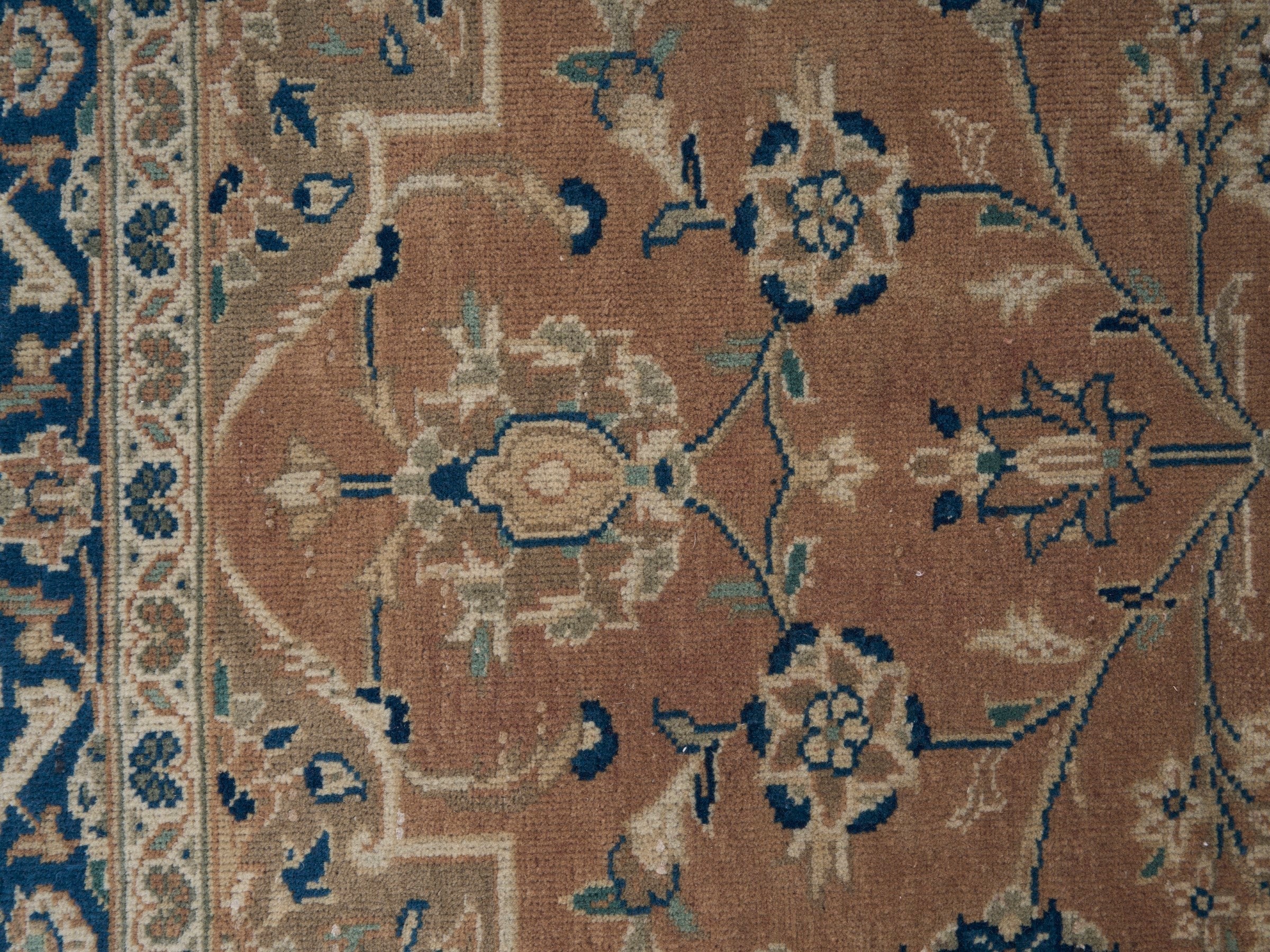 Persian Kashan oversized rug in terracotta and denim, view 10 of 15