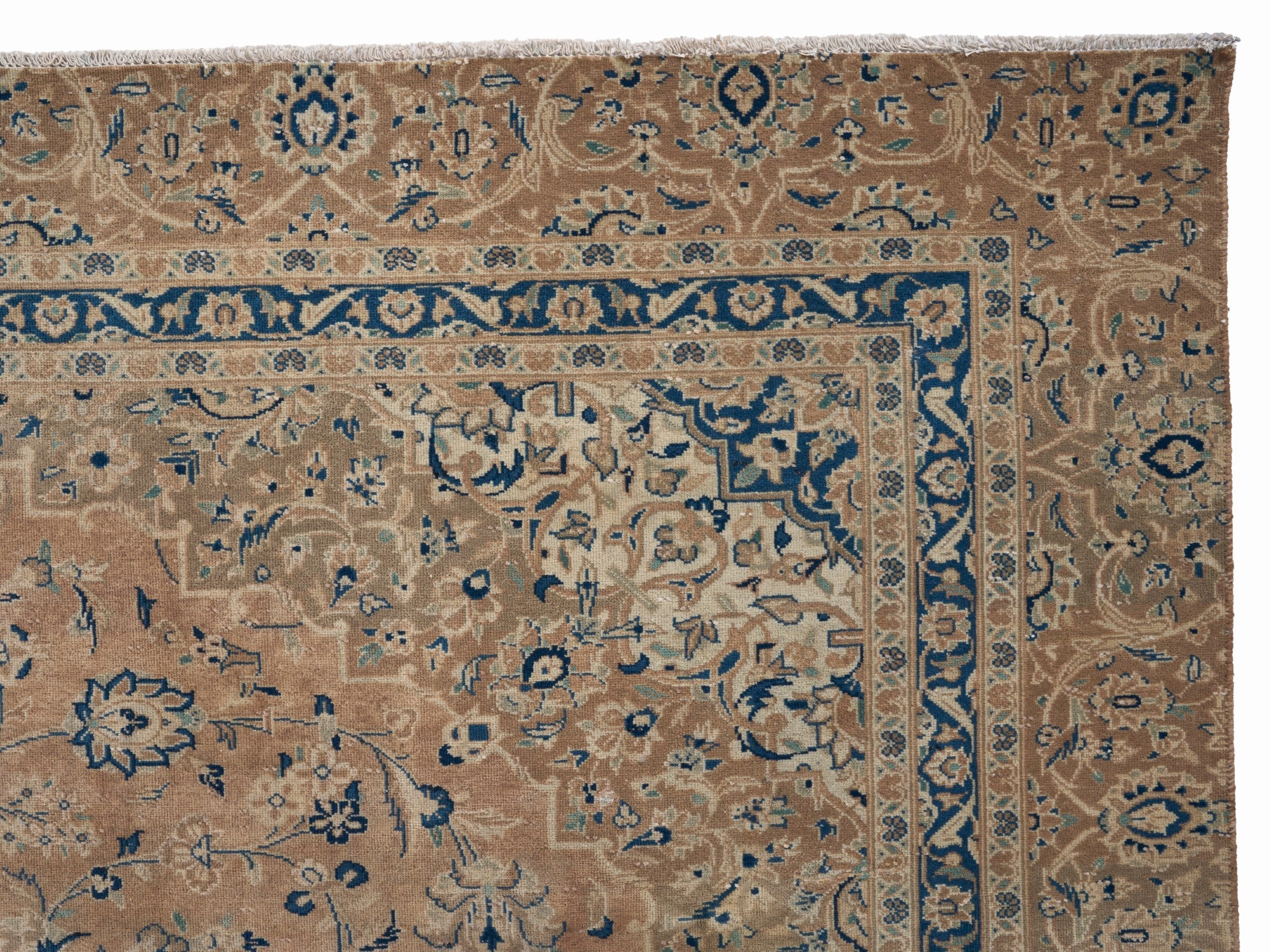 Persian Kashan oversized rug in terracotta and denim, view 13 of 15