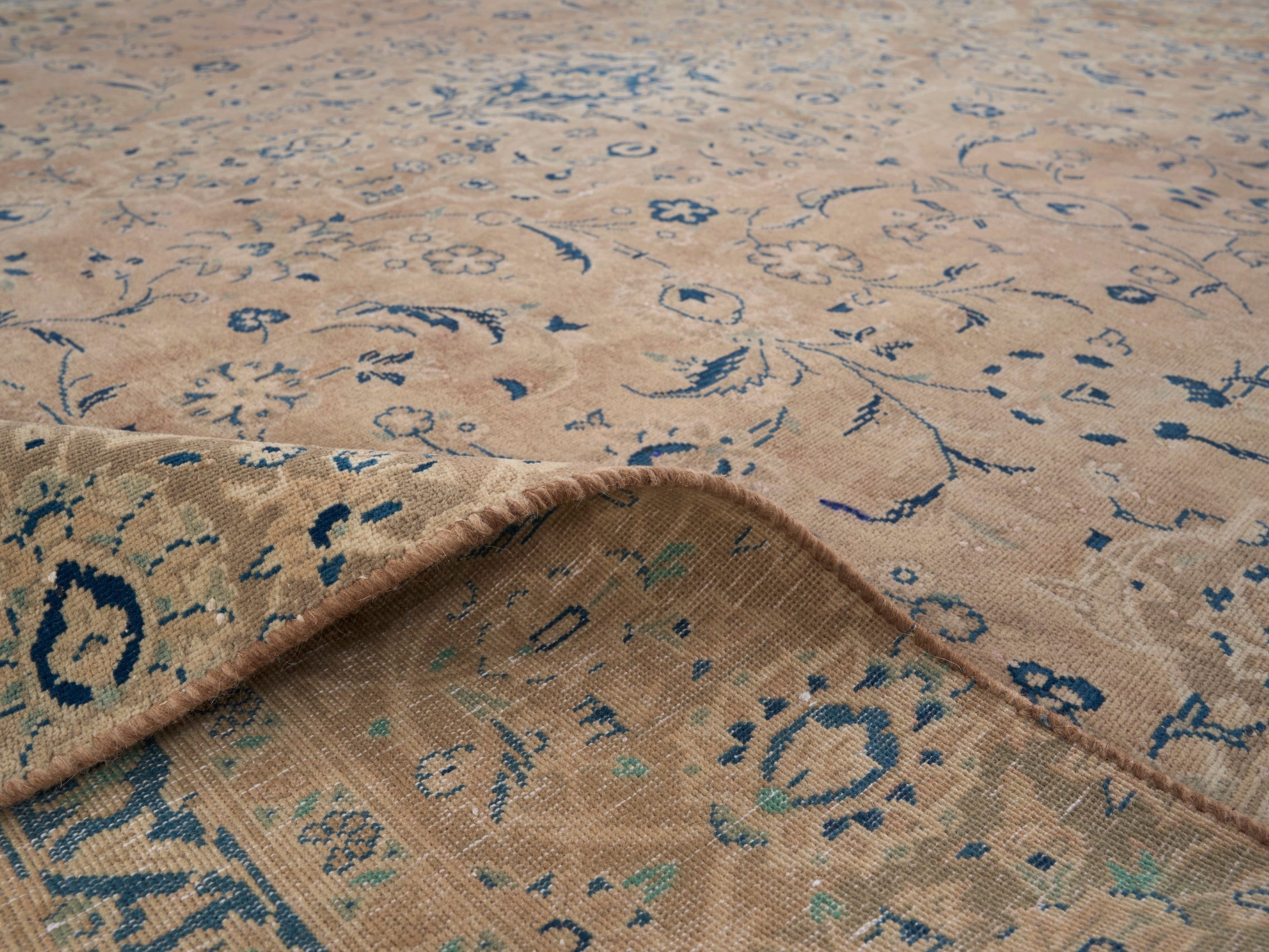 Persian Kashan oversized rug in terracotta and denim, view 14 of 15