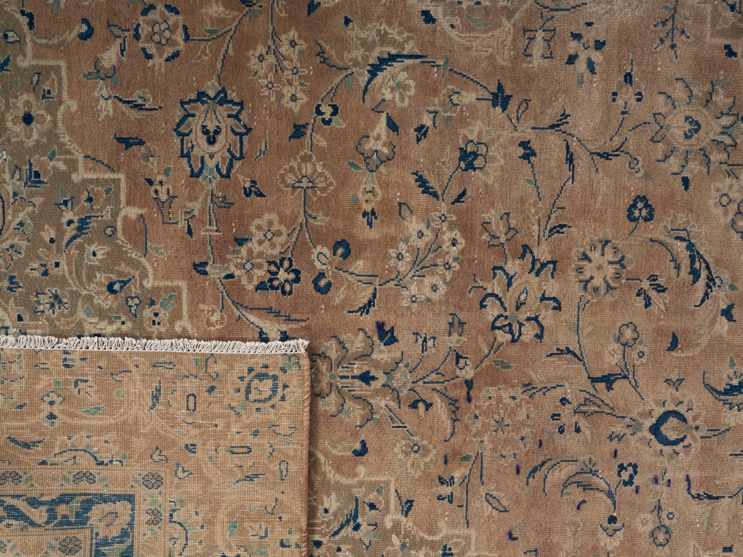 Persian Kashan oversized rug in terracotta and denim, view 15 of 15