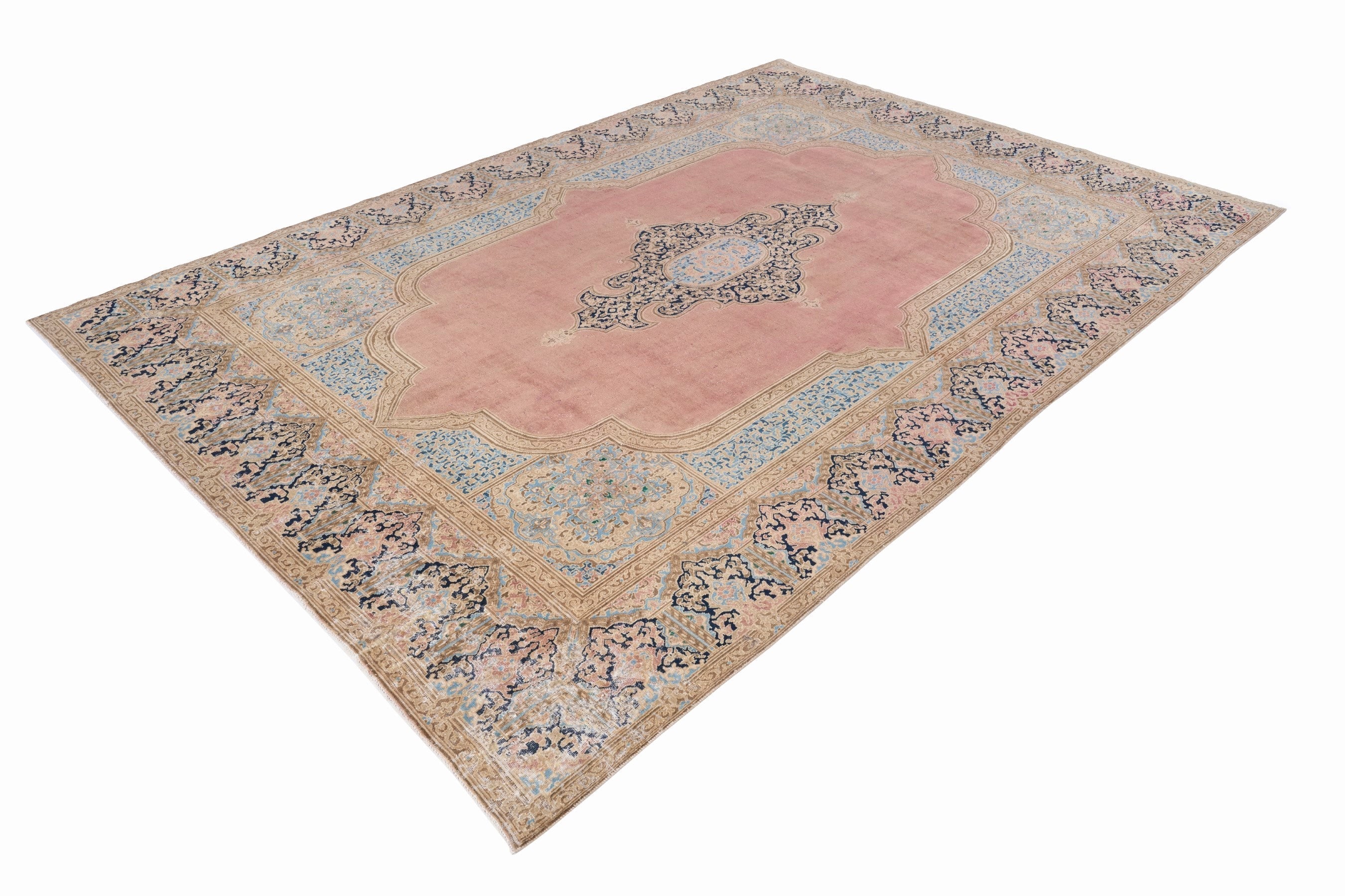 Persian Kerman oversized rug in dusty rose and cream, view 3 of 15
