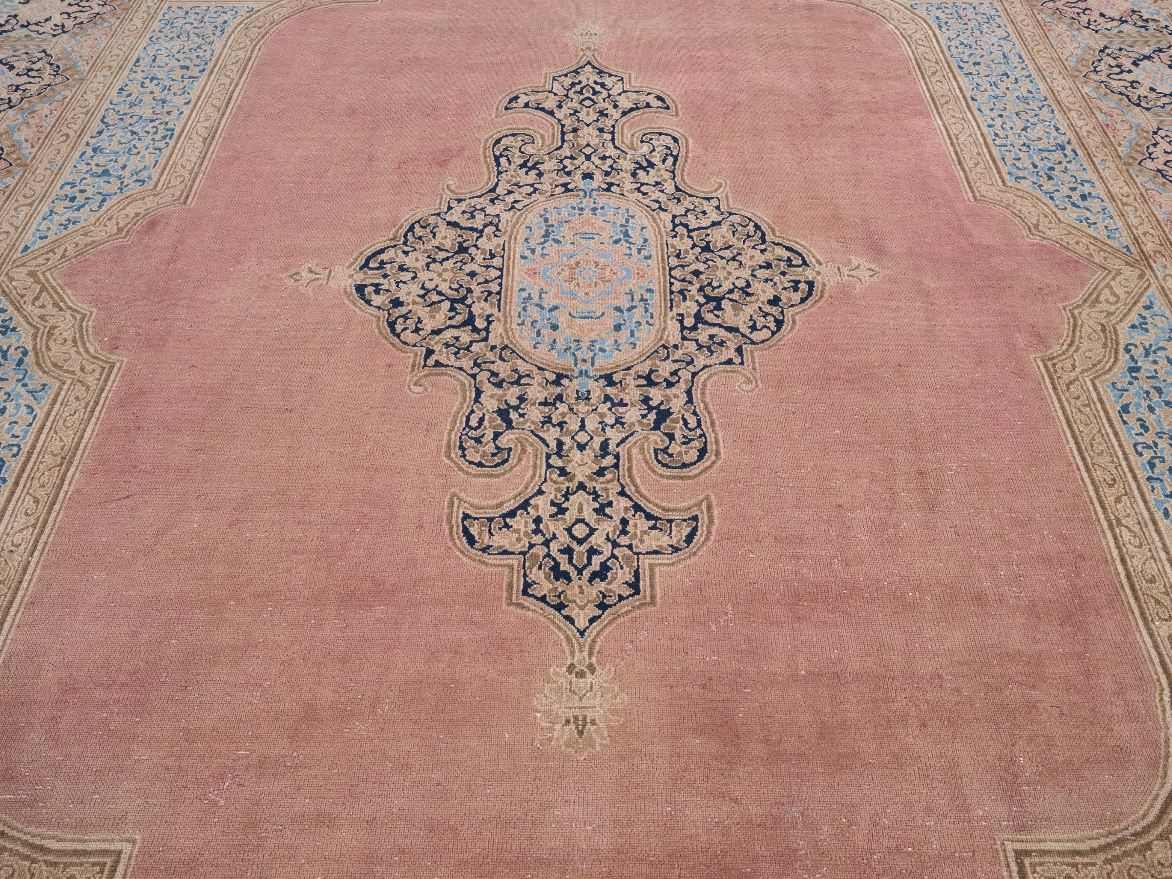 Persian Kerman oversized rug in dusty rose and cream, view 4 of 15