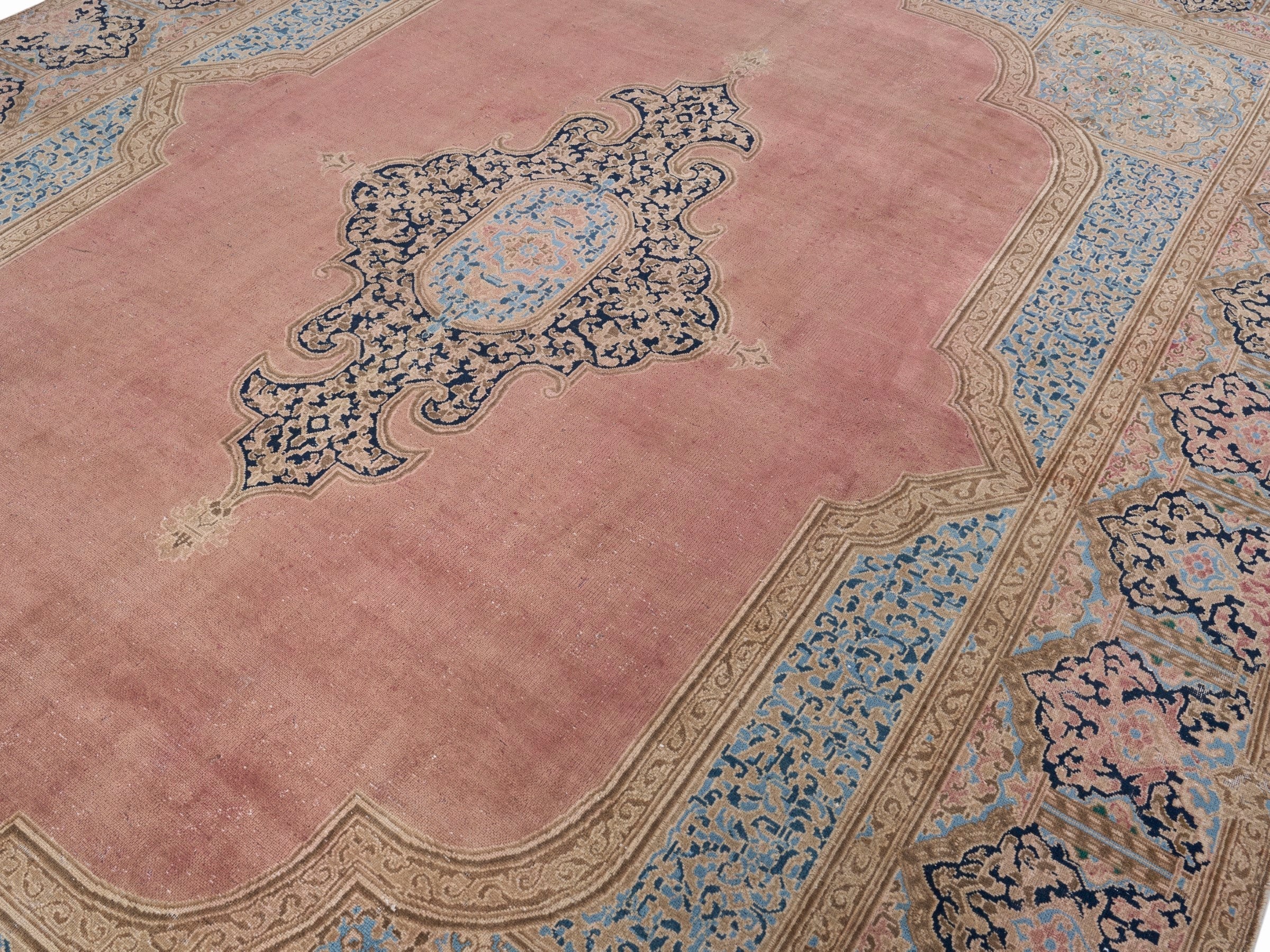 Persian Kerman oversized rug in dusty rose and cream, view 5 of 15