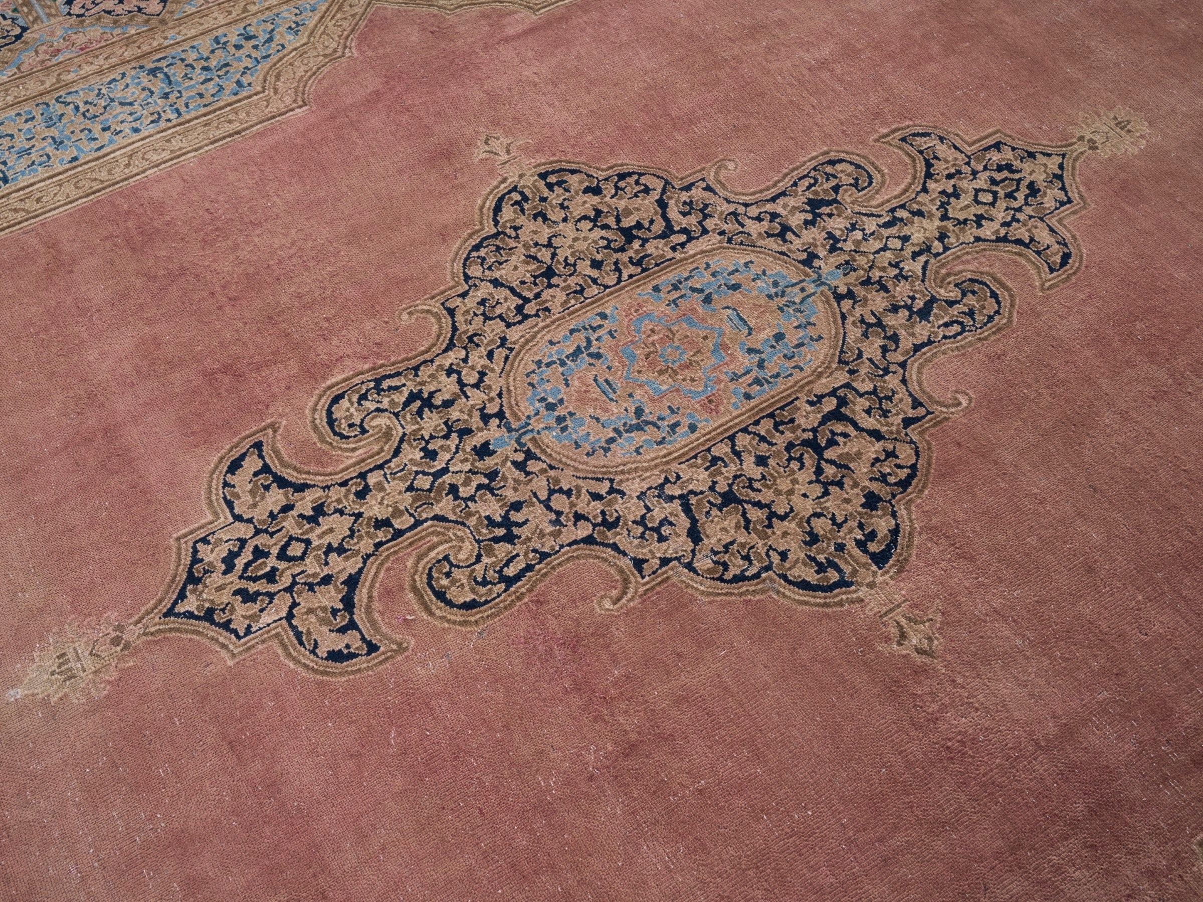 Persian Kerman oversized rug in dusty rose and cream, view 12 of 15