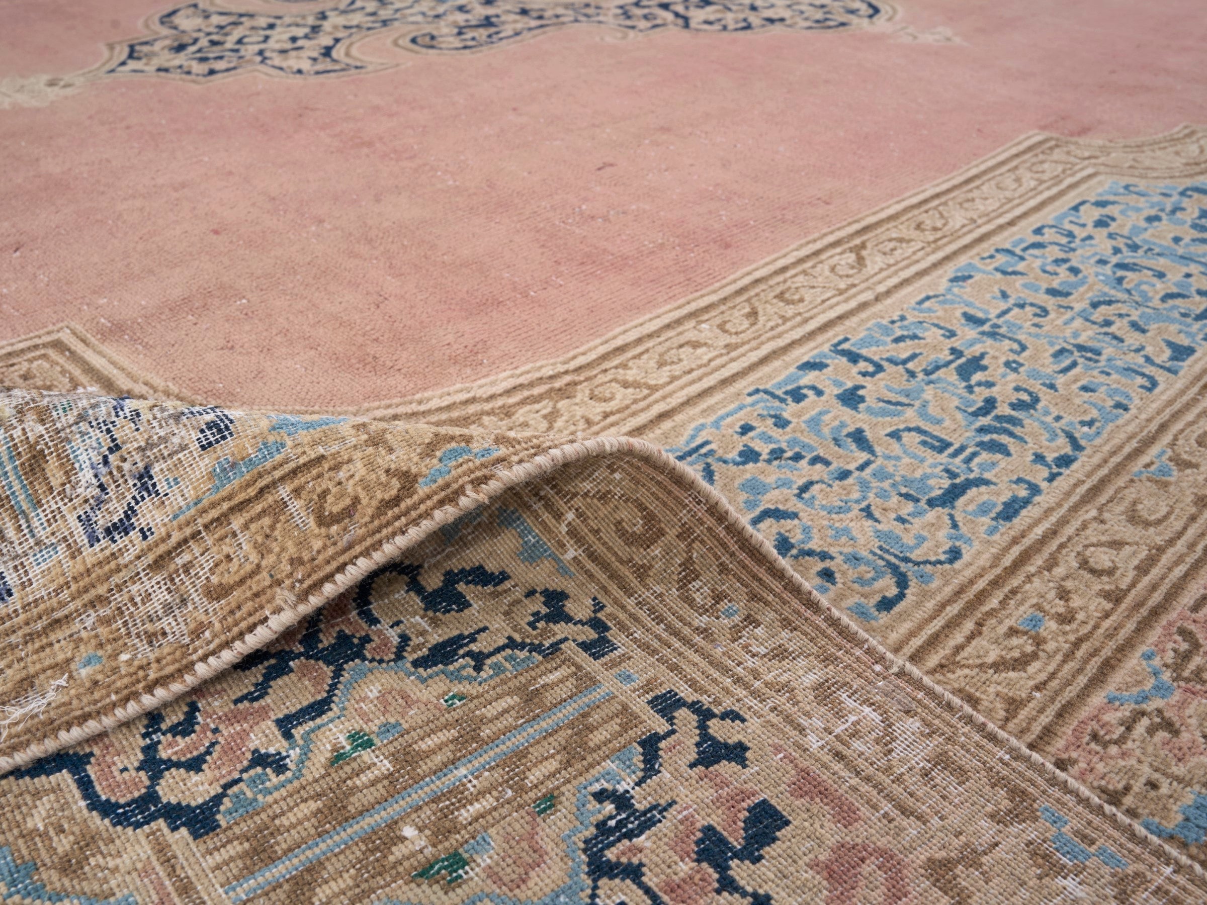 Persian Kerman oversized rug in dusty rose and cream, view 14 of 15