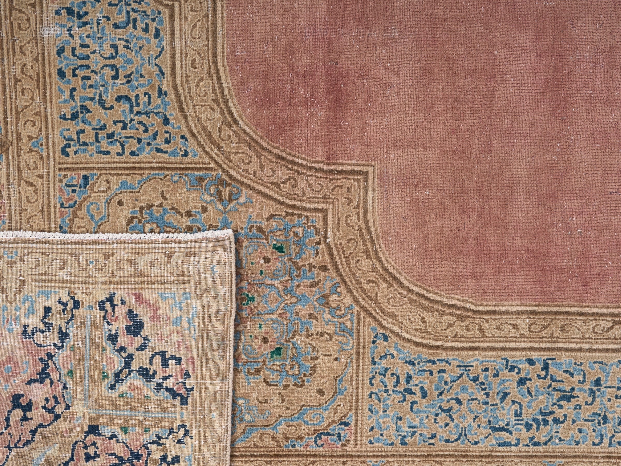 Persian Kerman oversized rug in dusty rose and cream, view 15 of 15