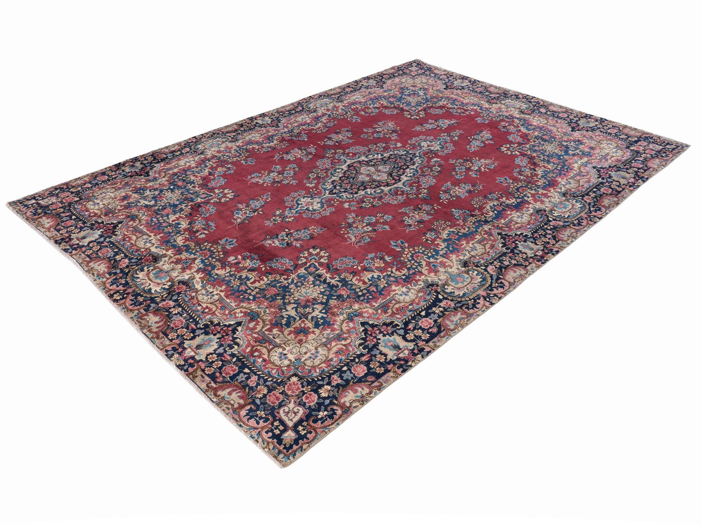 Persian Kerman oversized rug in deep red and navy, view 3 of 15