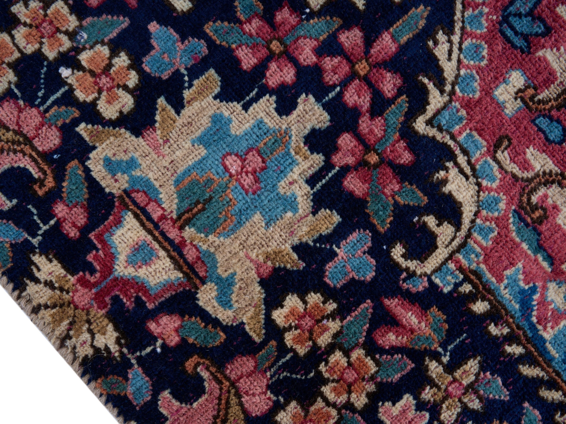 Persian Kerman oversized rug in deep red and navy, view 6 of 15