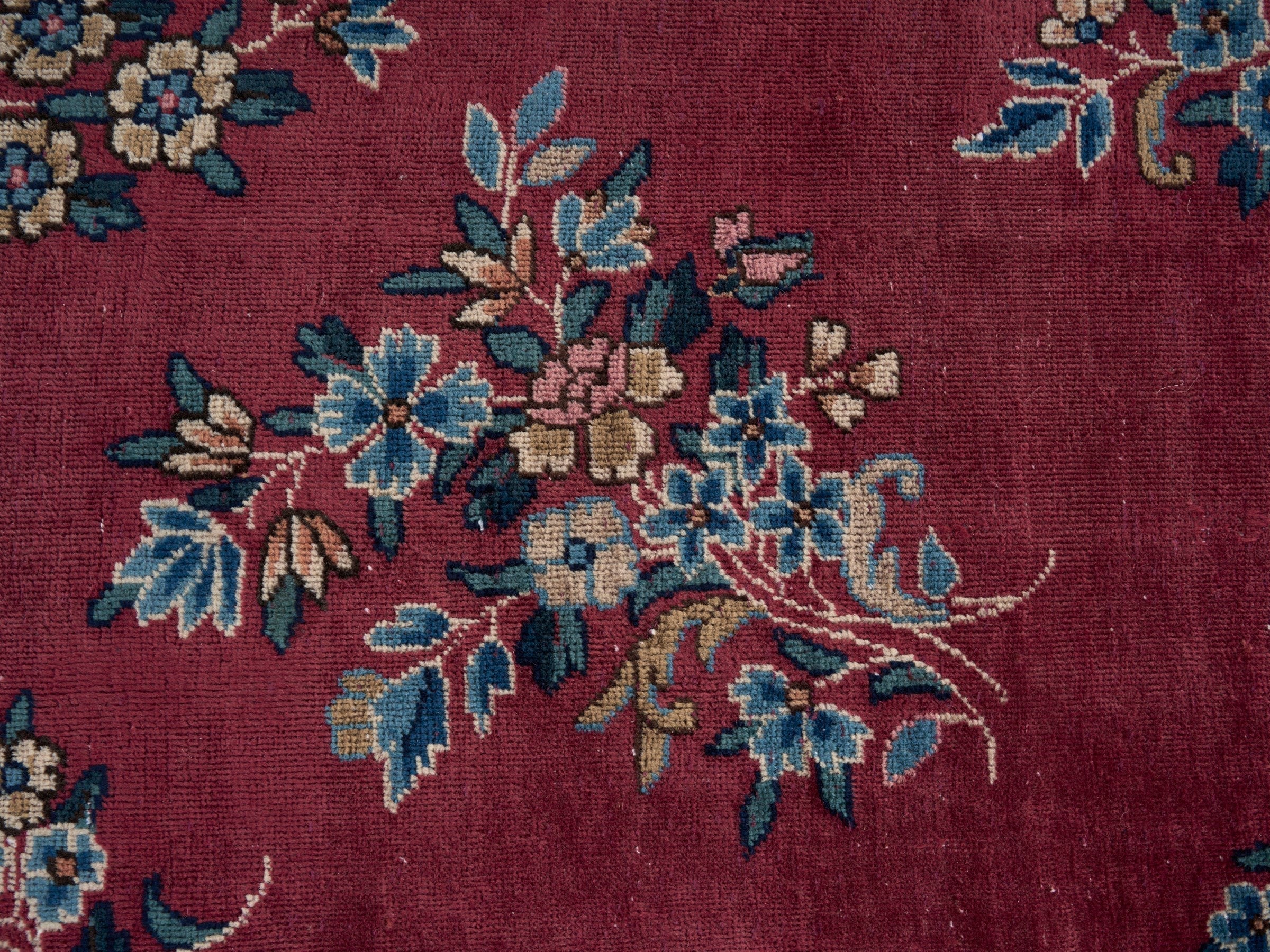 Persian Kerman oversized rug in deep red and navy, view 8 of 15