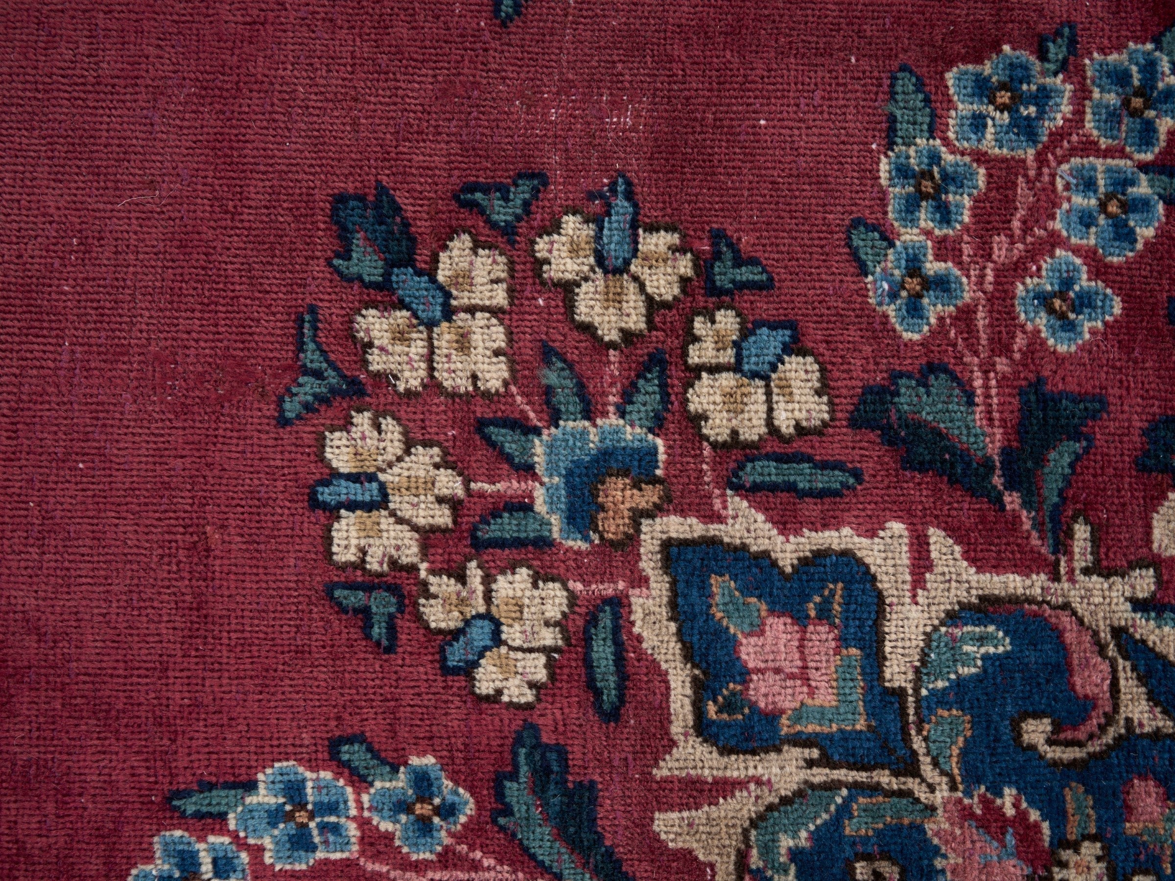 Persian Kerman oversized rug in deep red and navy, view 10 of 15