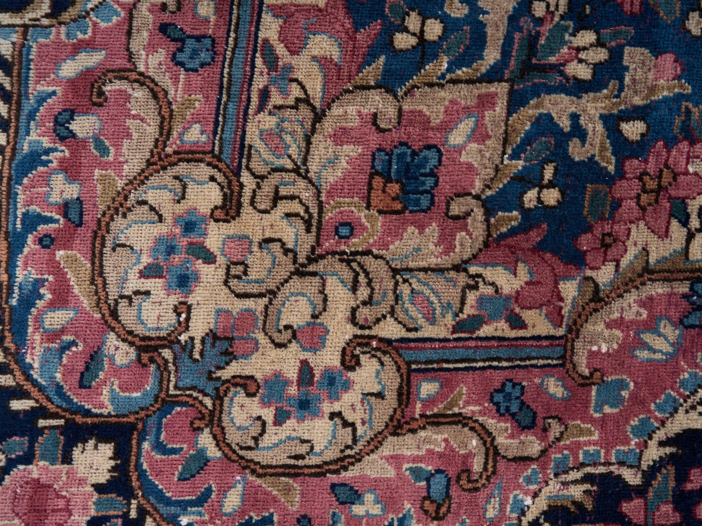 Persian Kerman oversized rug in deep red and navy, view 11 of 15
